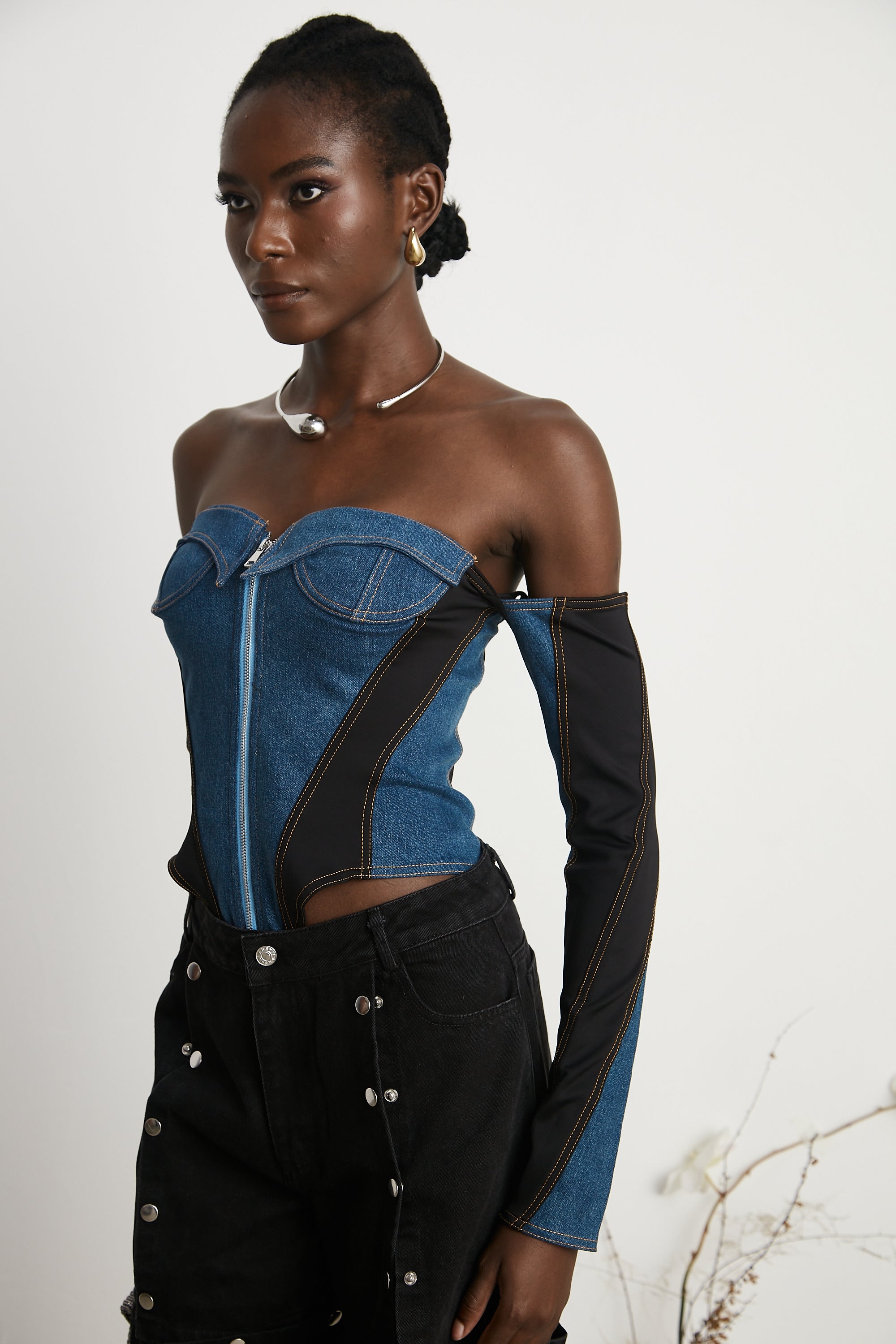 Body in denim con corsetto Melina 