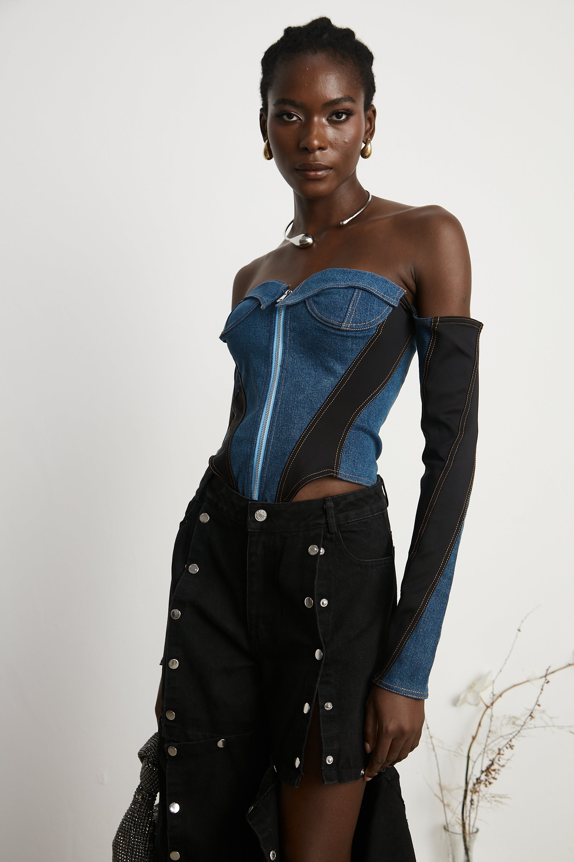 Body in denim con corsetto Melina 