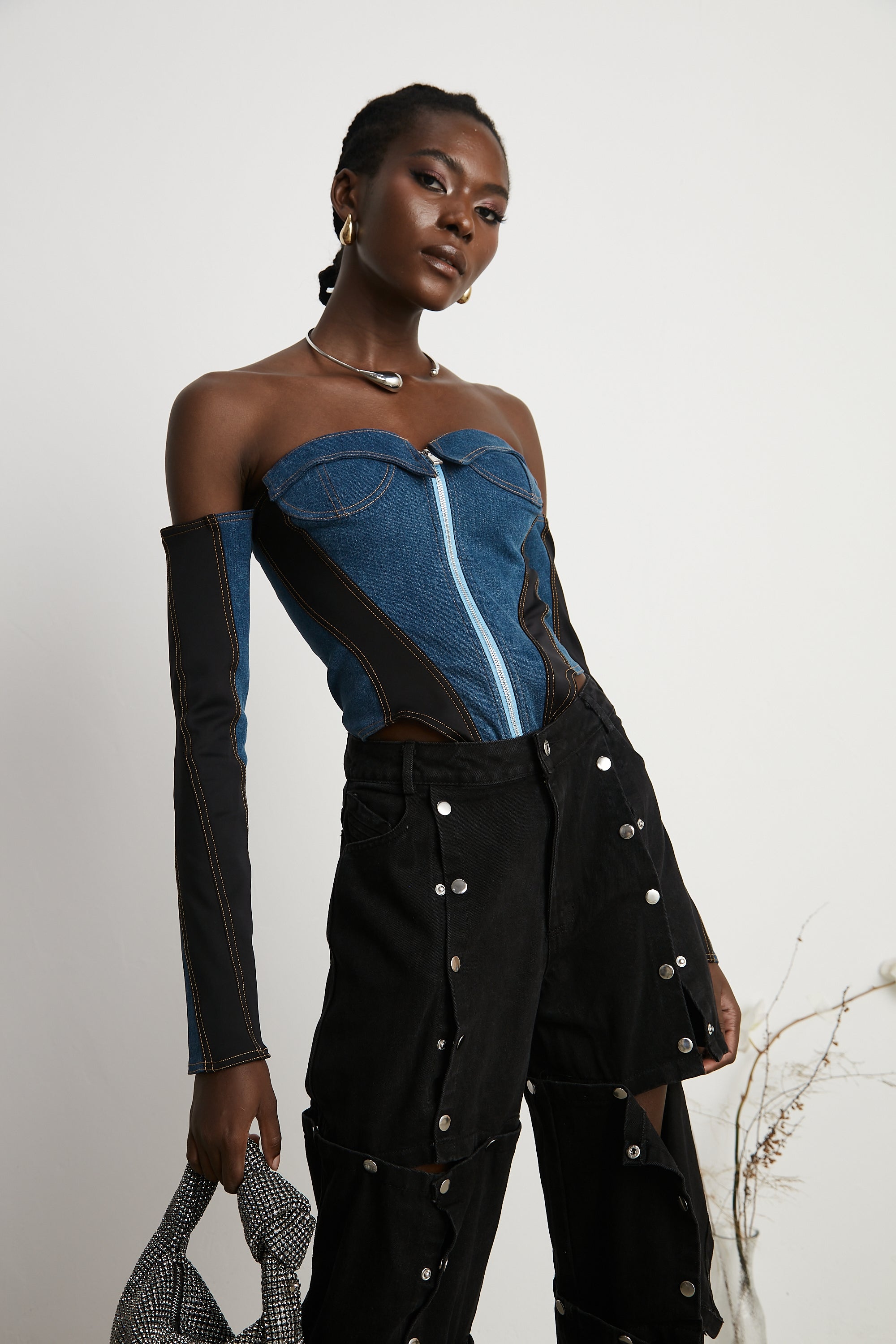 Body in denim con corsetto Melina 