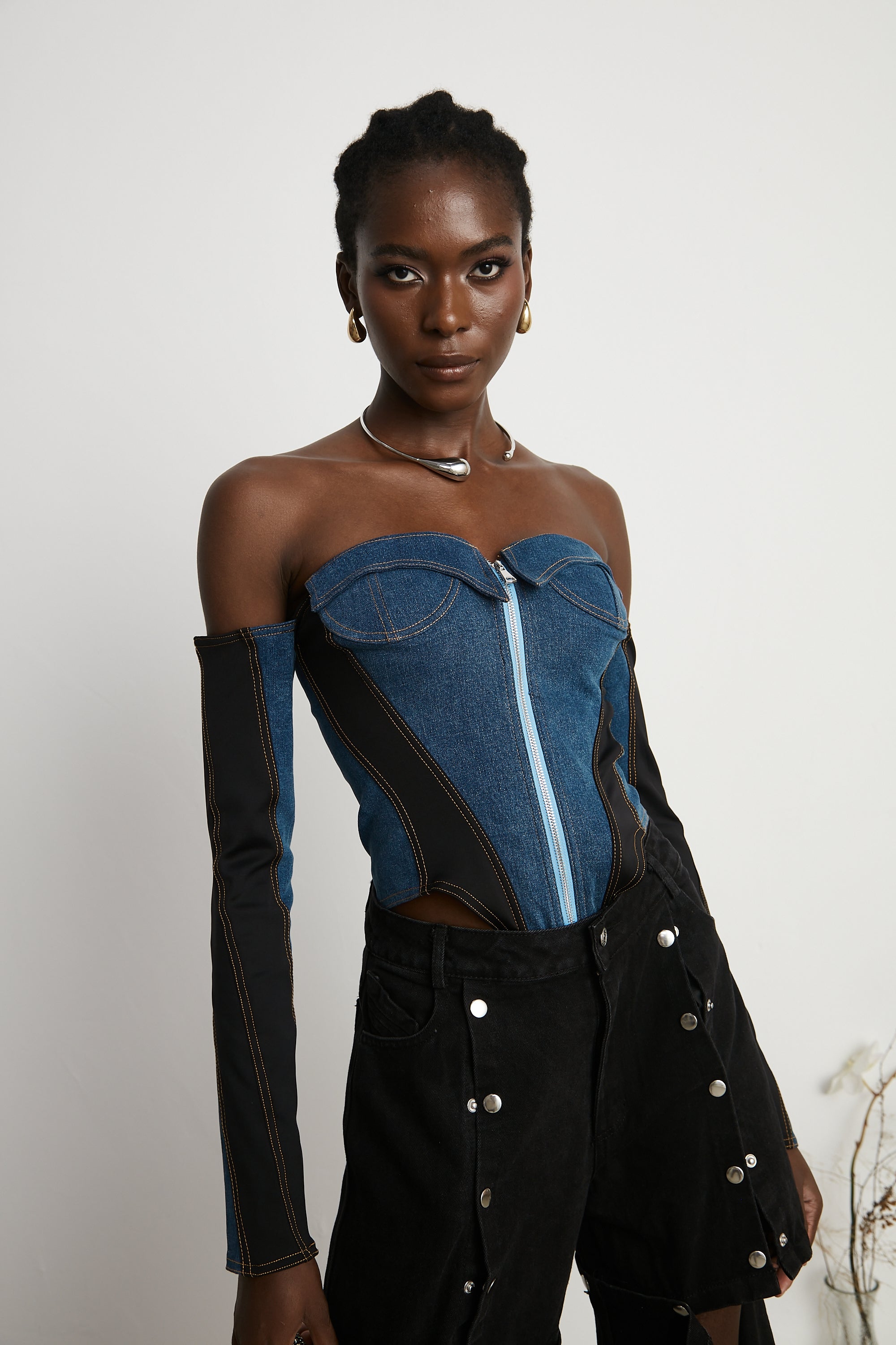 Body in denim con corsetto Melina 