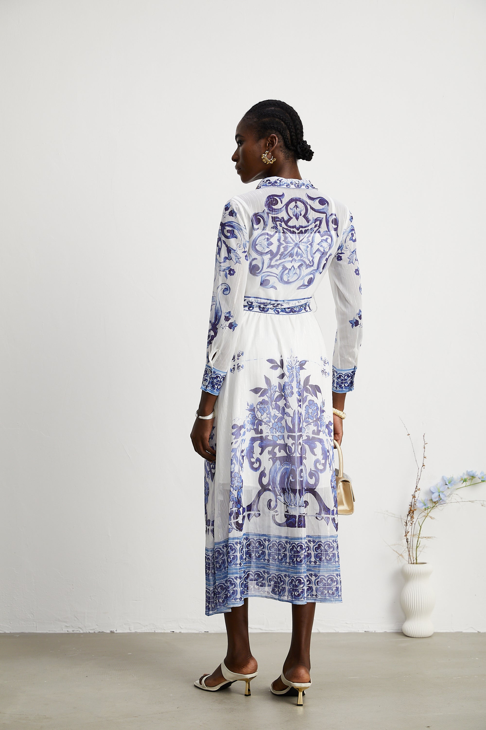 Isabelle pattern-print cinch-waist midi dress