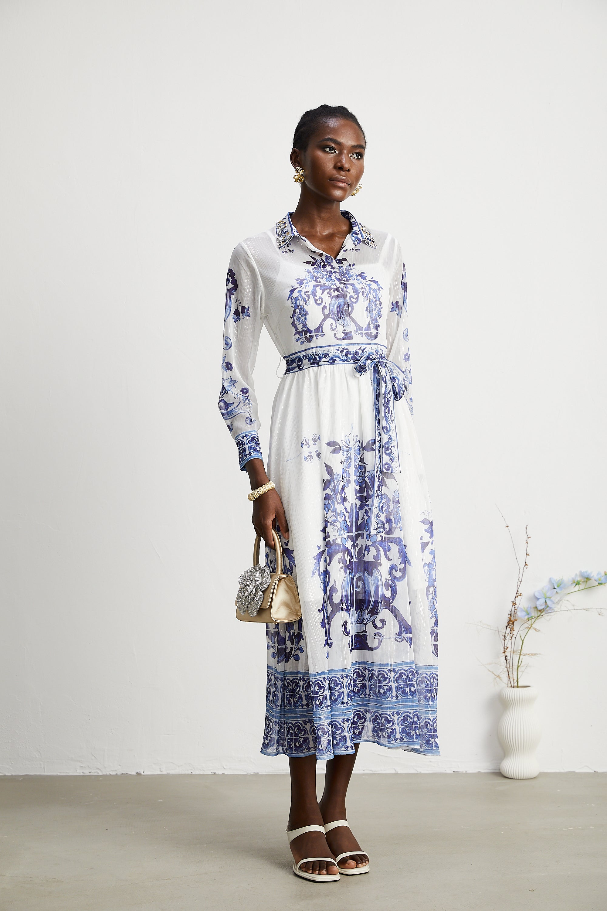 Isabelle pattern-print cinch-waist midi dress