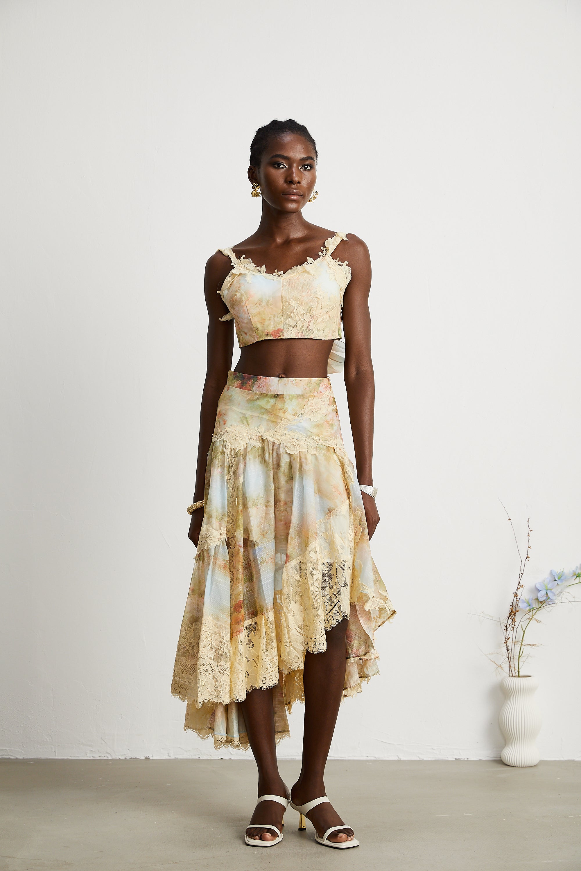 Hermine floral-print top & skirt matching set