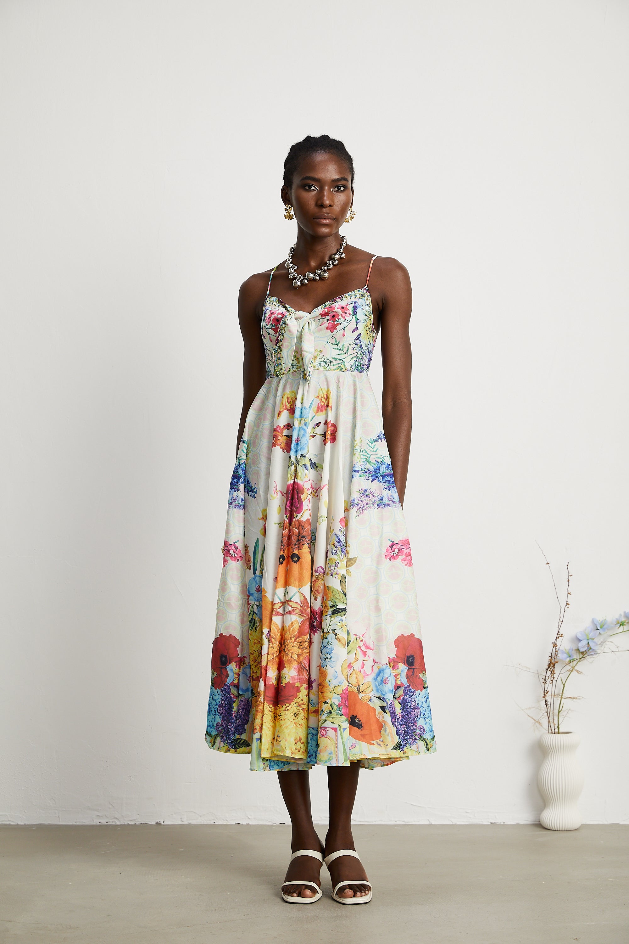 Sylvie tie-up floral-print midi dress