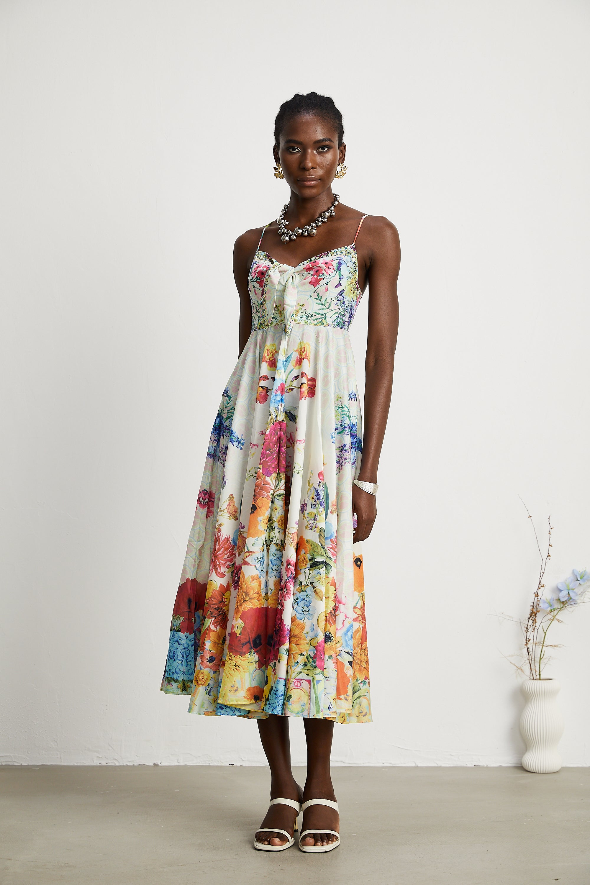 Sylvie tie-up floral-print midi dress