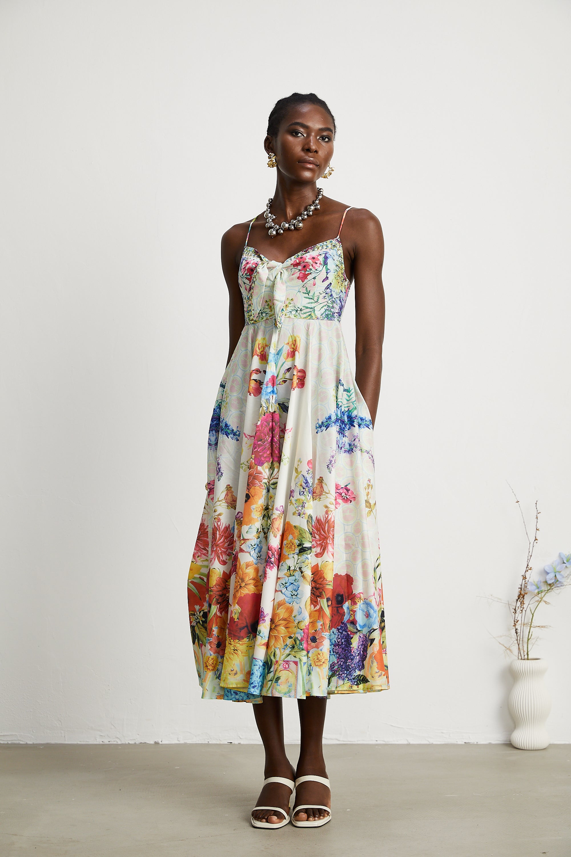 Sylvie tie-up floral-print midi dress