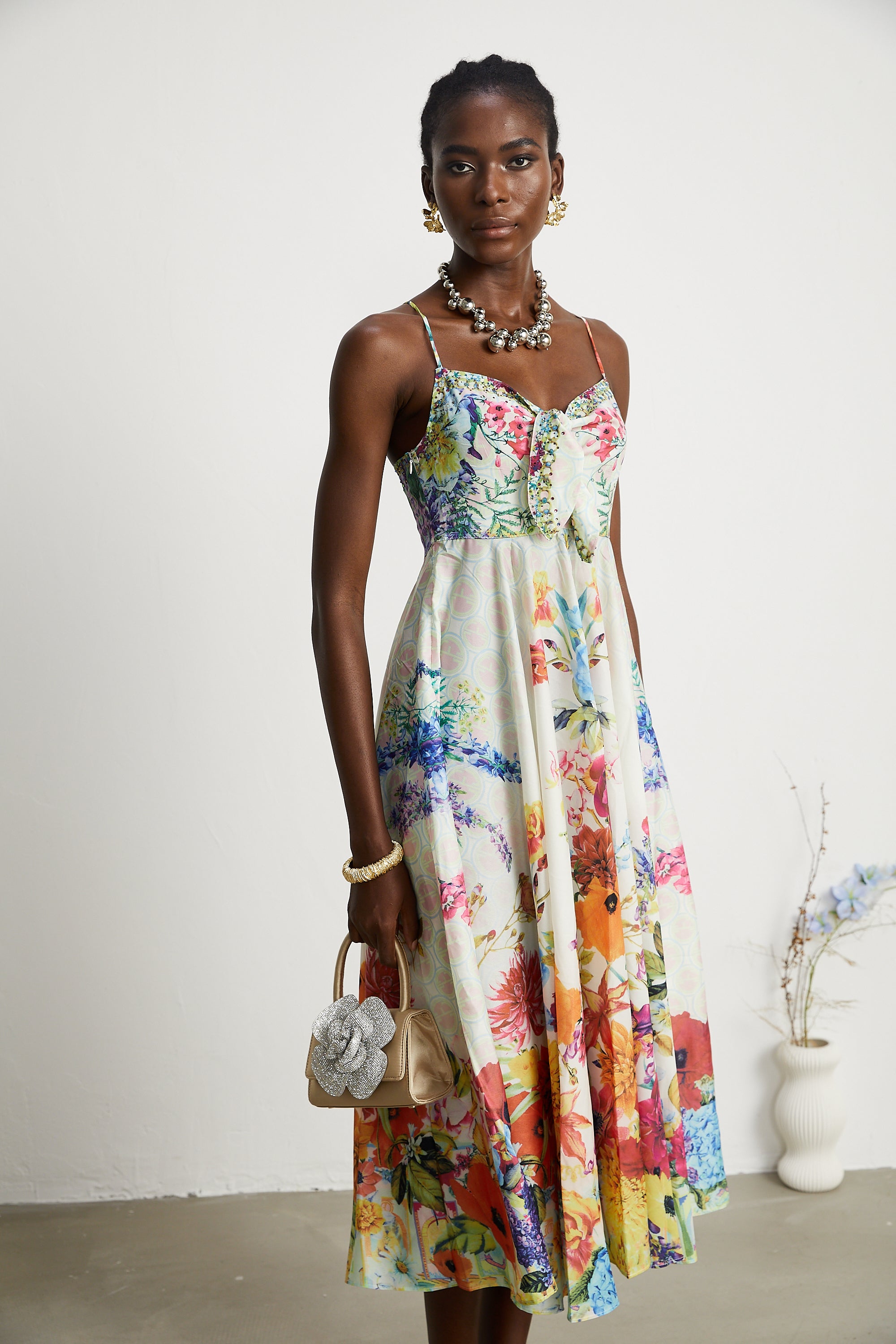 Sylvie tie-up floral-print midi dress