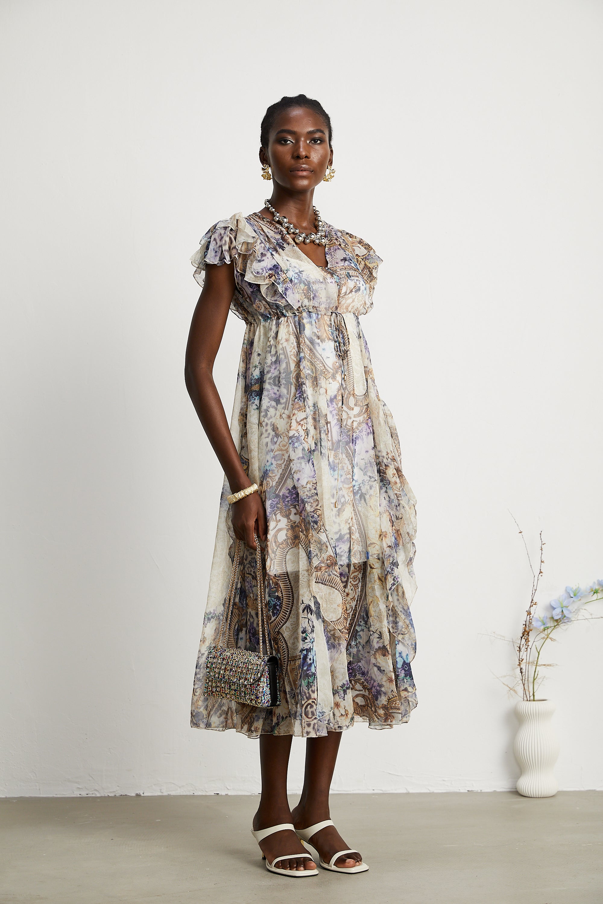 Sophie pattern-print ruffled midi dress