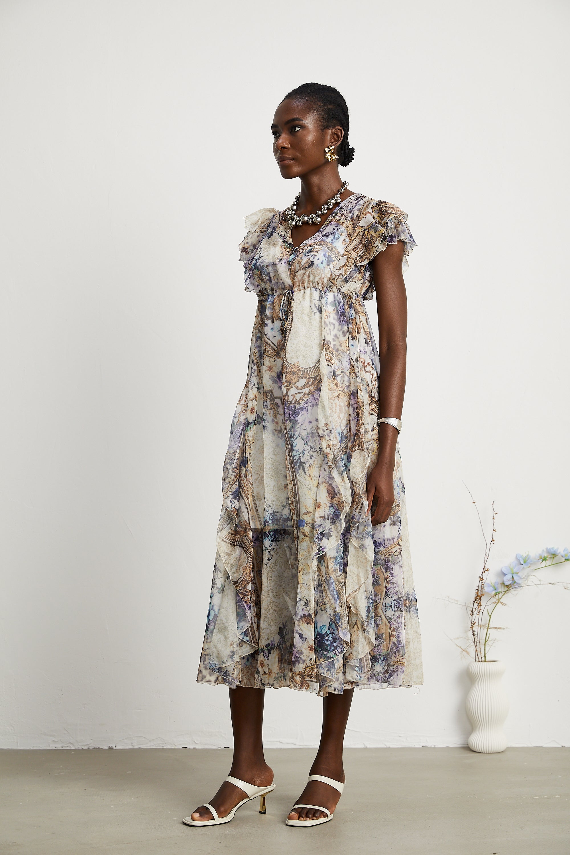 Sophie pattern-print ruffled midi dress