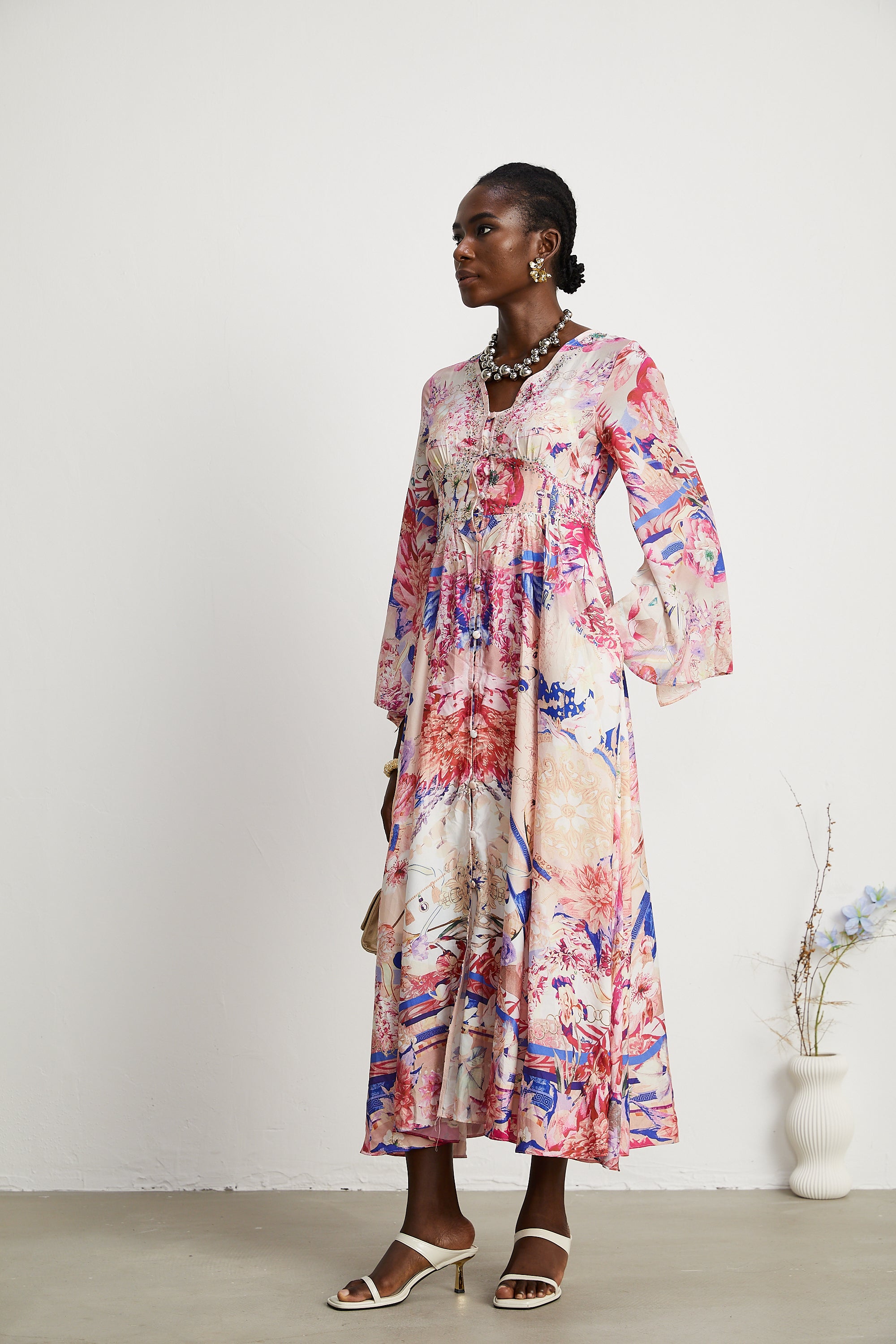 Silvia kimono-sleeve shirring maxi dress