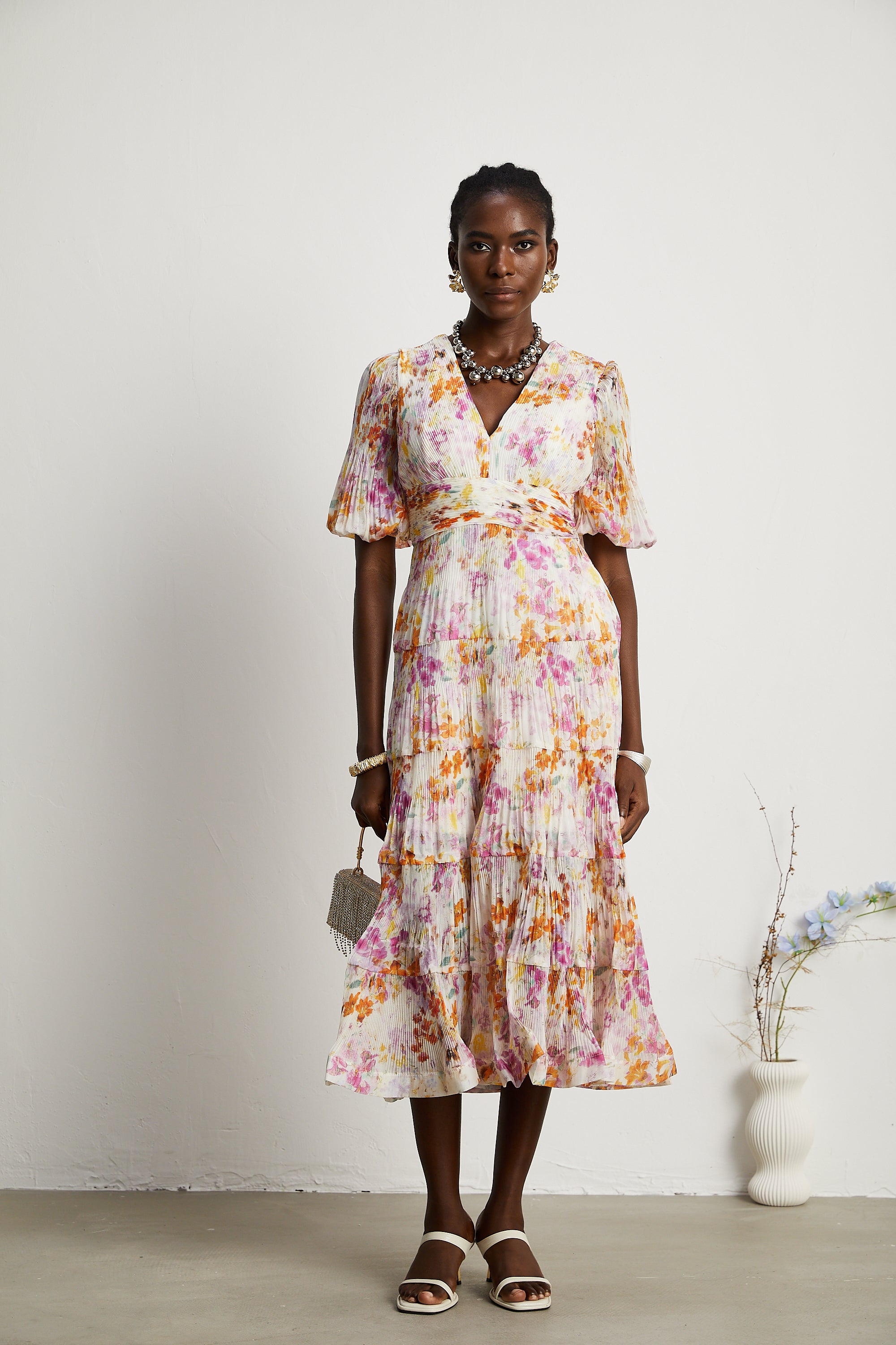 Céleste floral-print layered midi dress