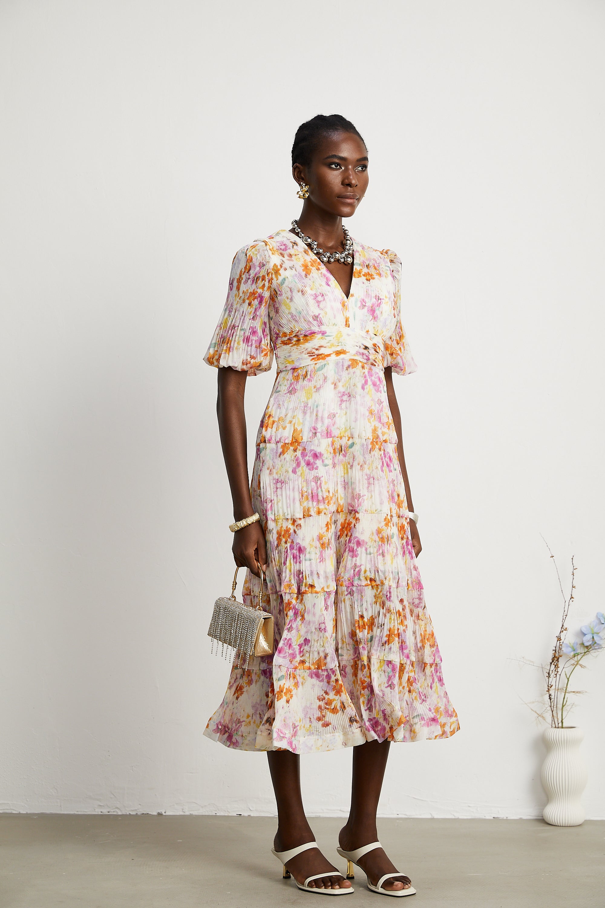 Céleste floral-print layered midi dress