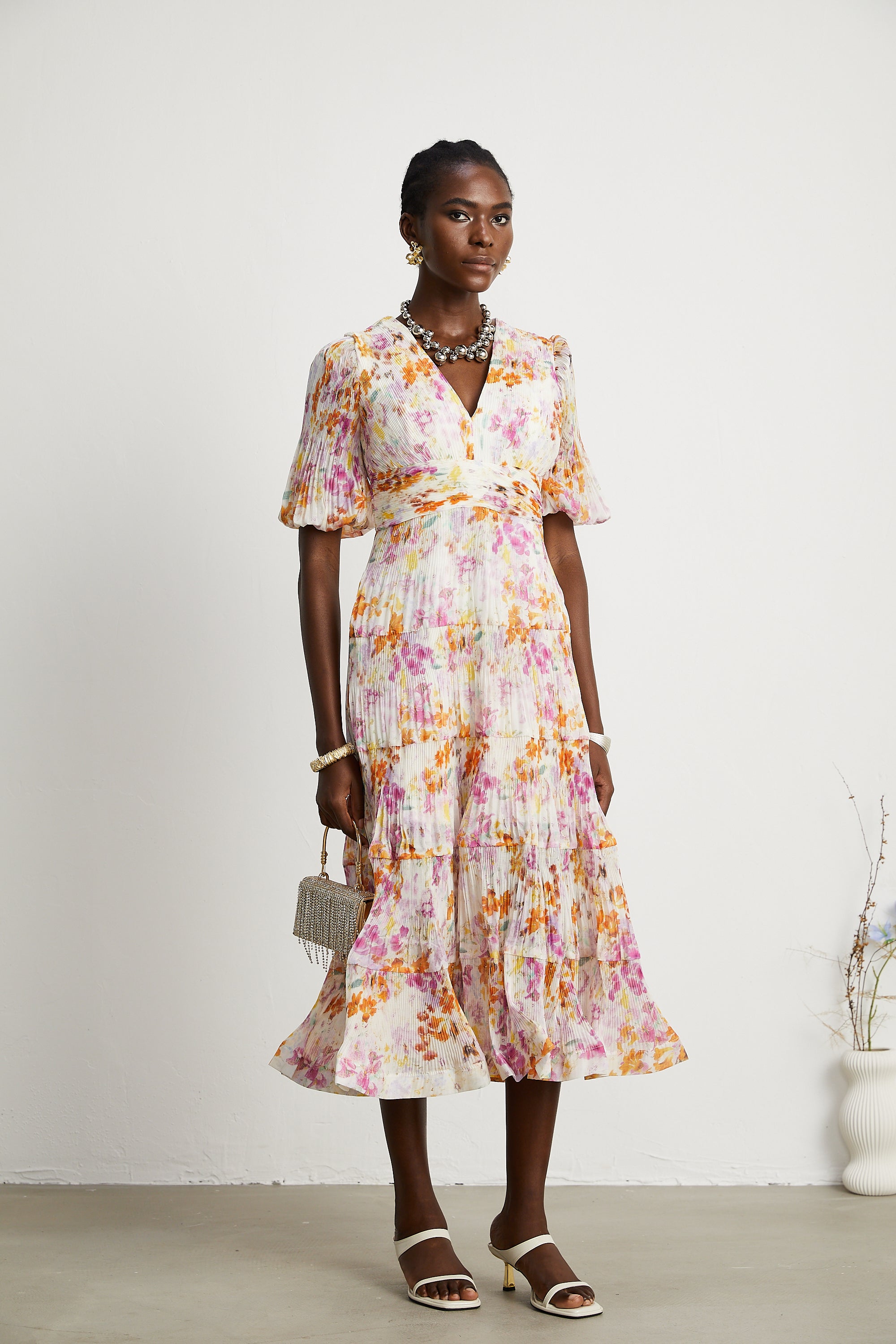 Céleste floral-print layered midi dress