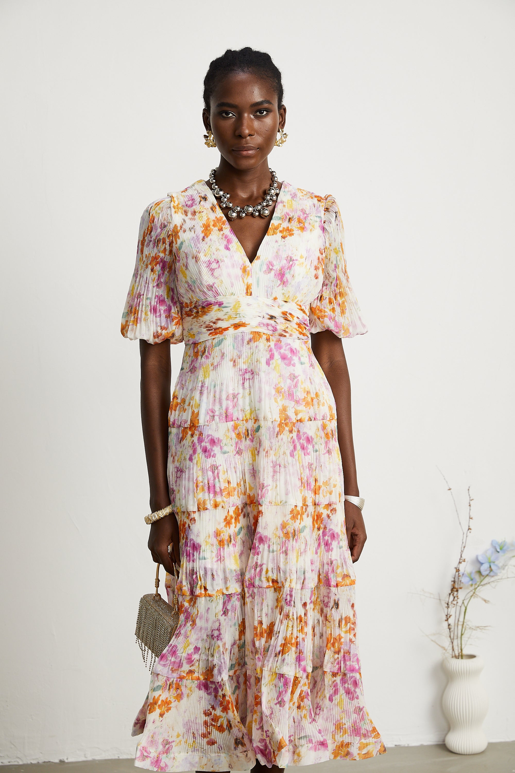 Céleste floral-print layered midi dress