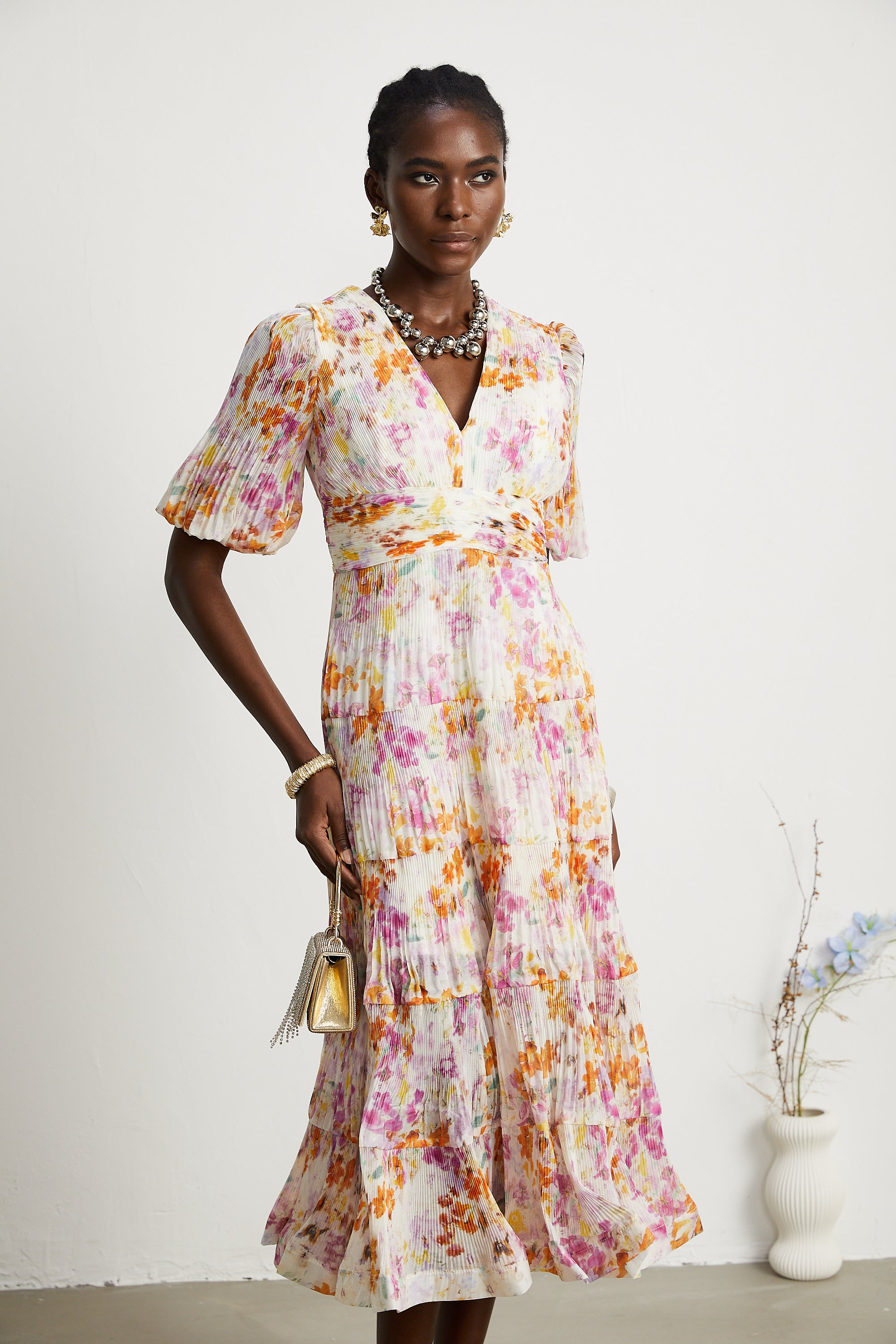 Céleste floral-print layered midi dress