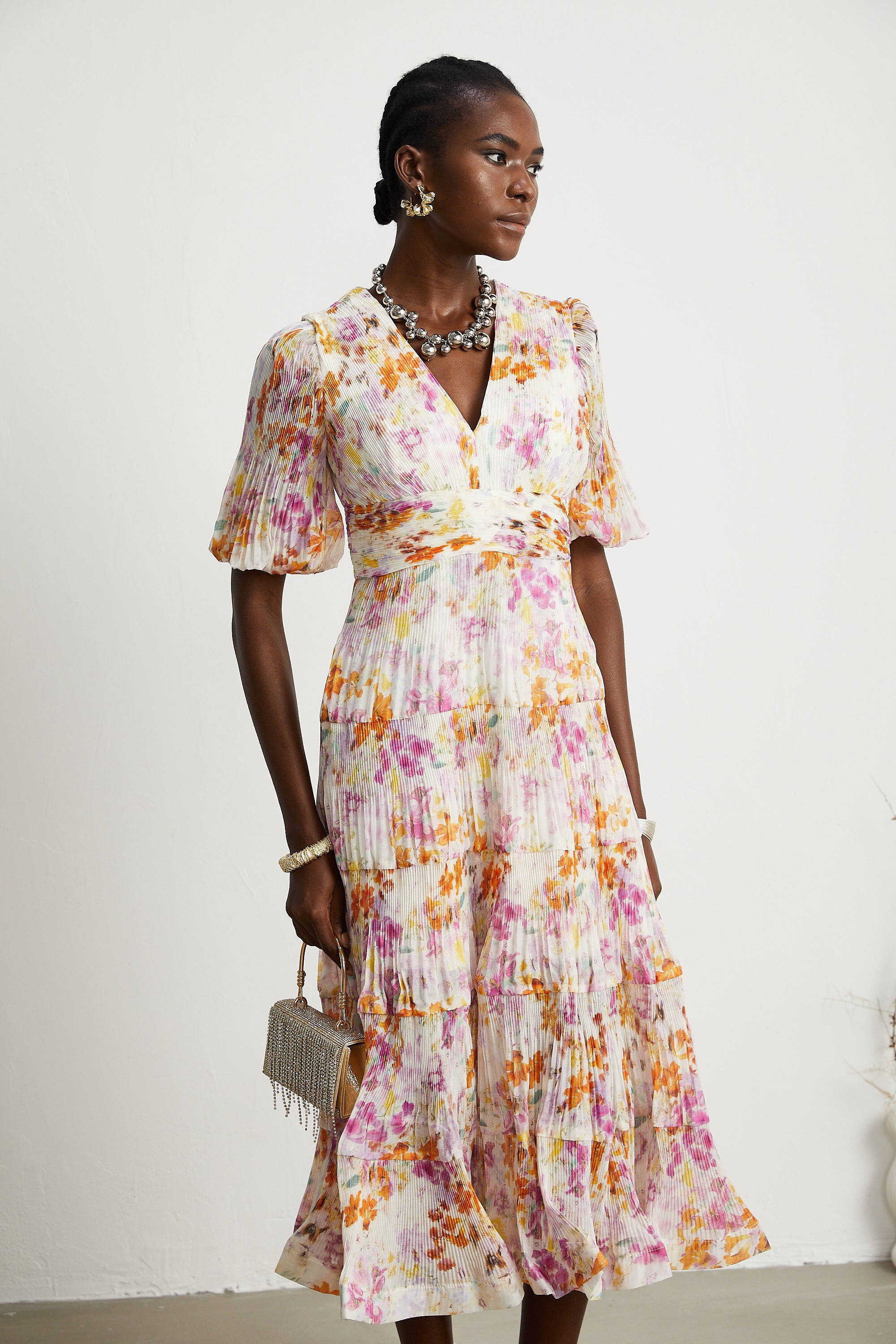 Céleste floral-print layered midi dress