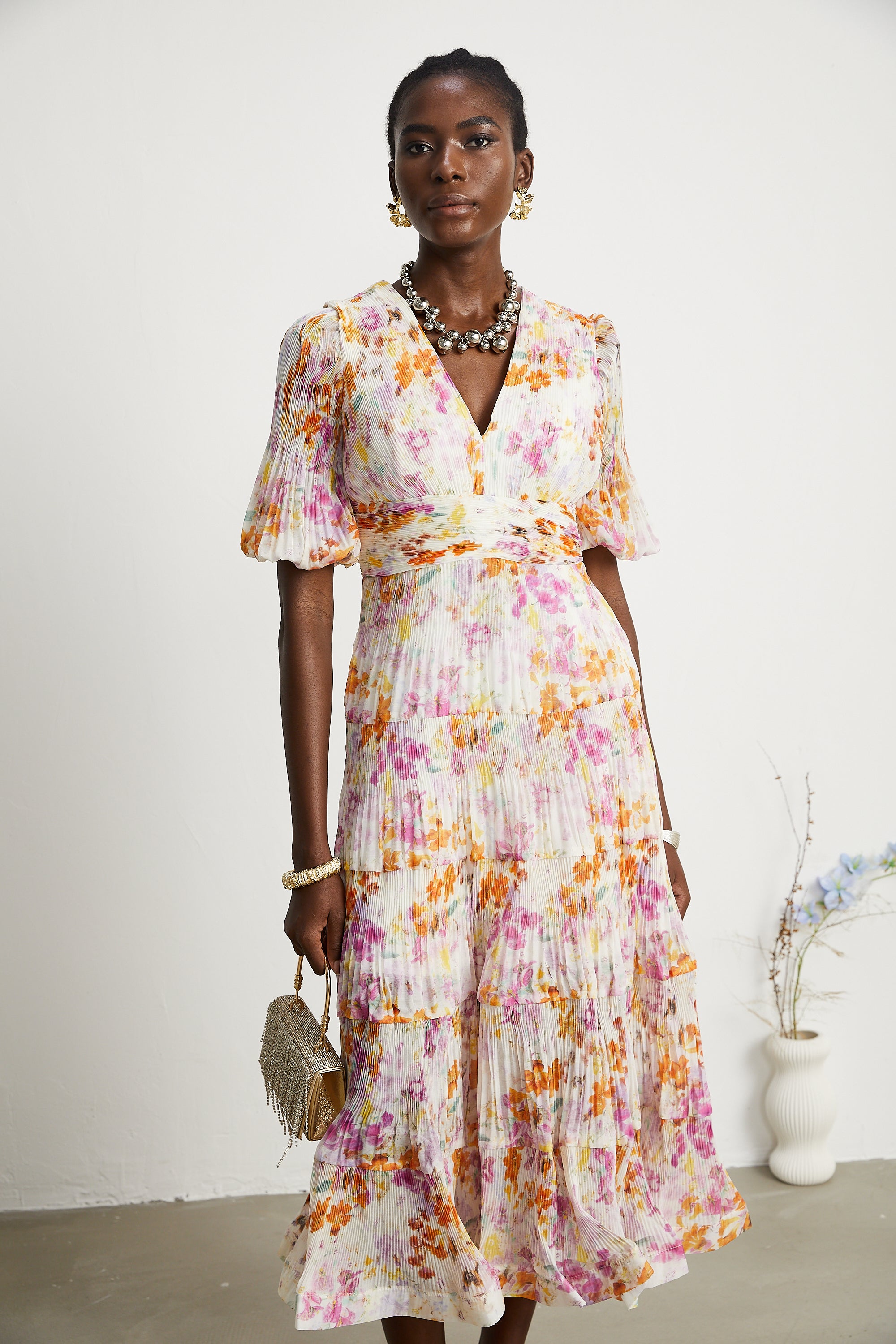 Céleste floral-print layered midi dress