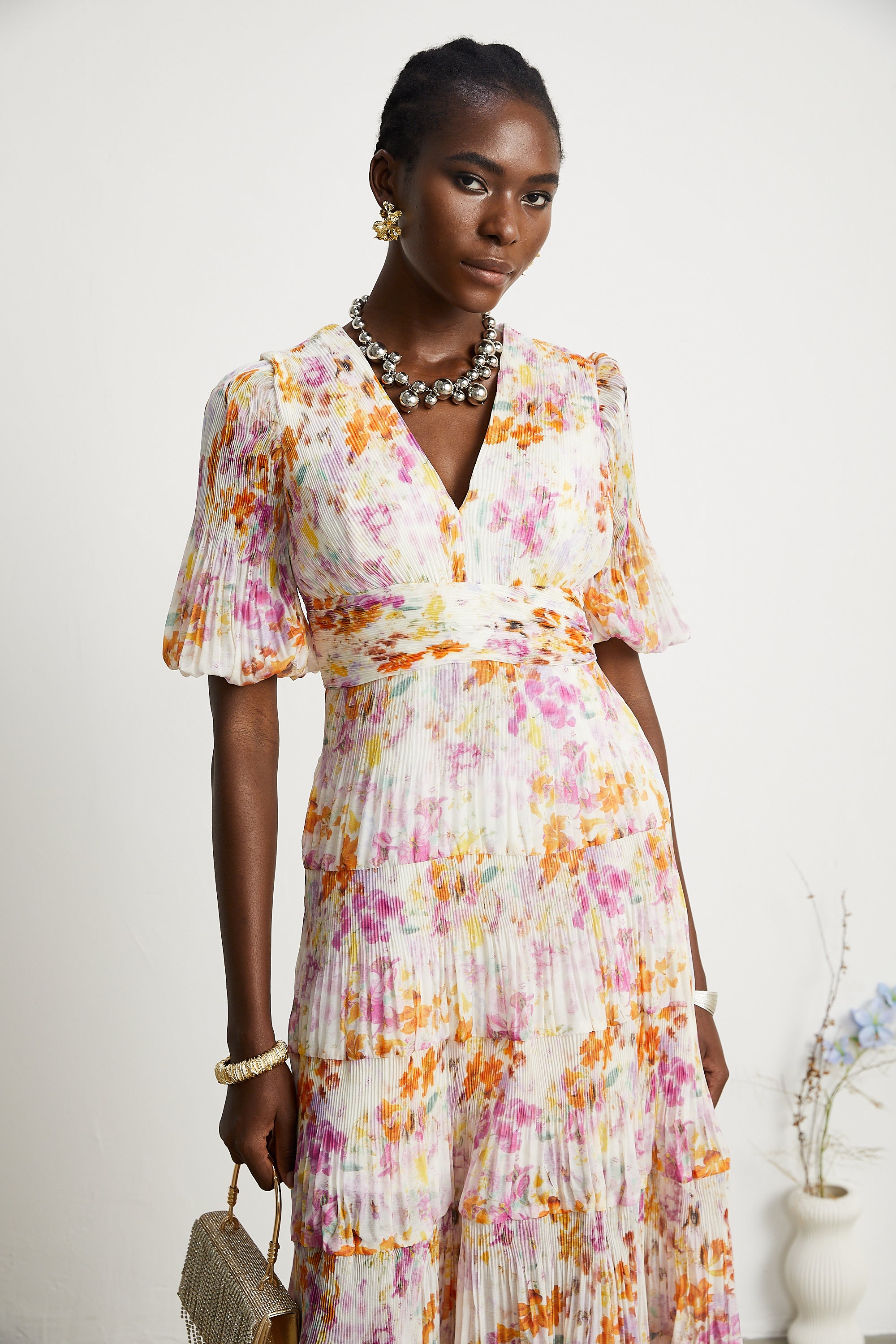 Céleste floral-print layered midi dress