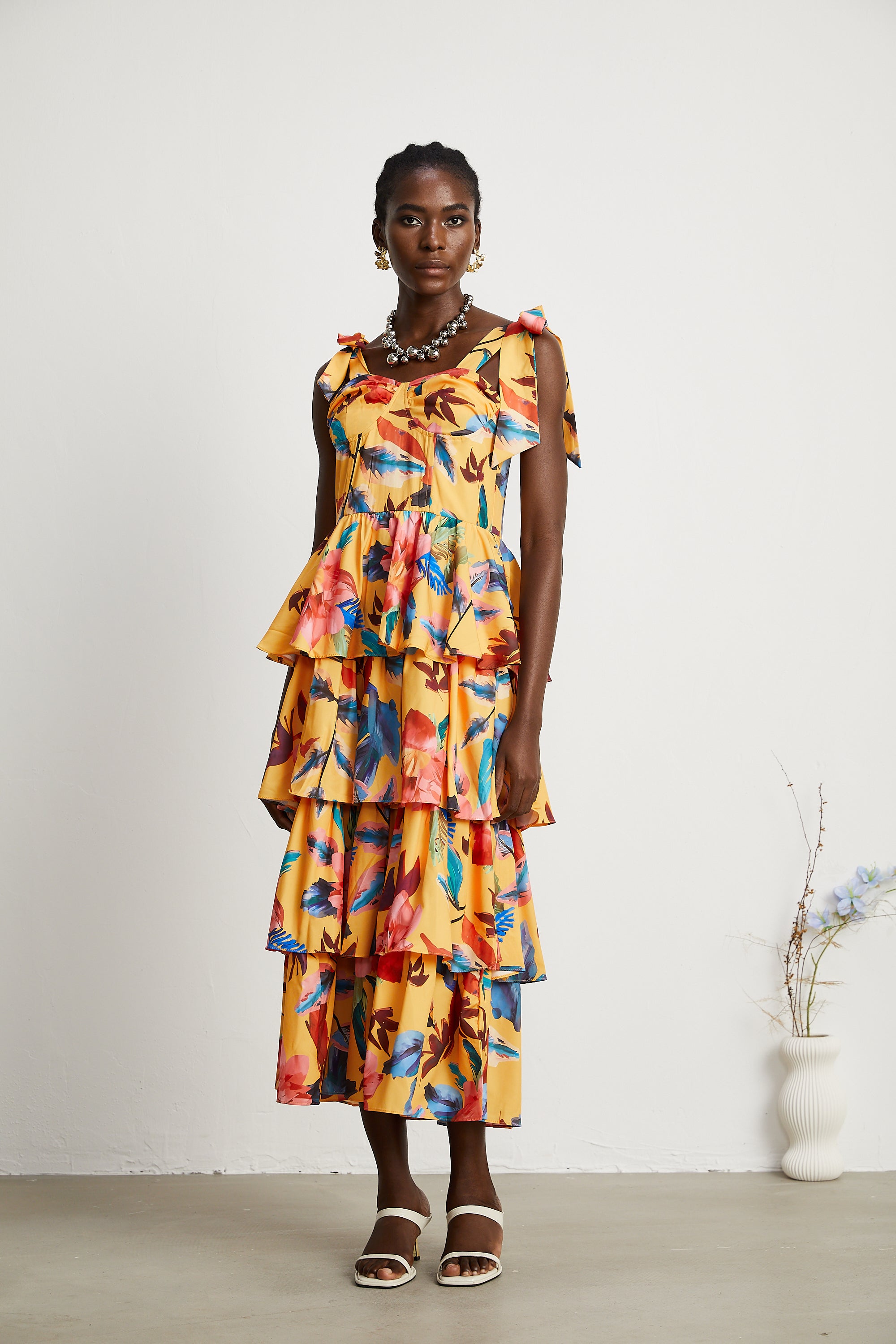 Enora floral-print tiered midi dress