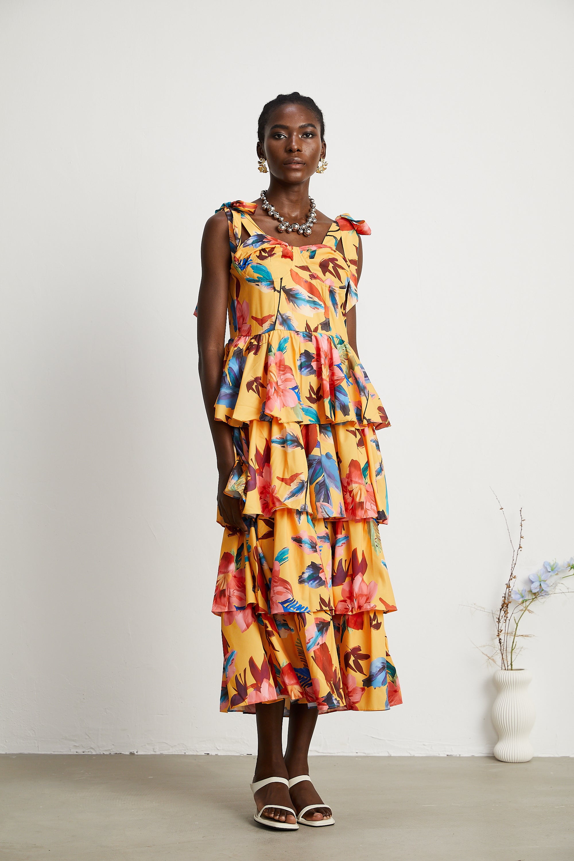 Enora floral-print tiered midi dress