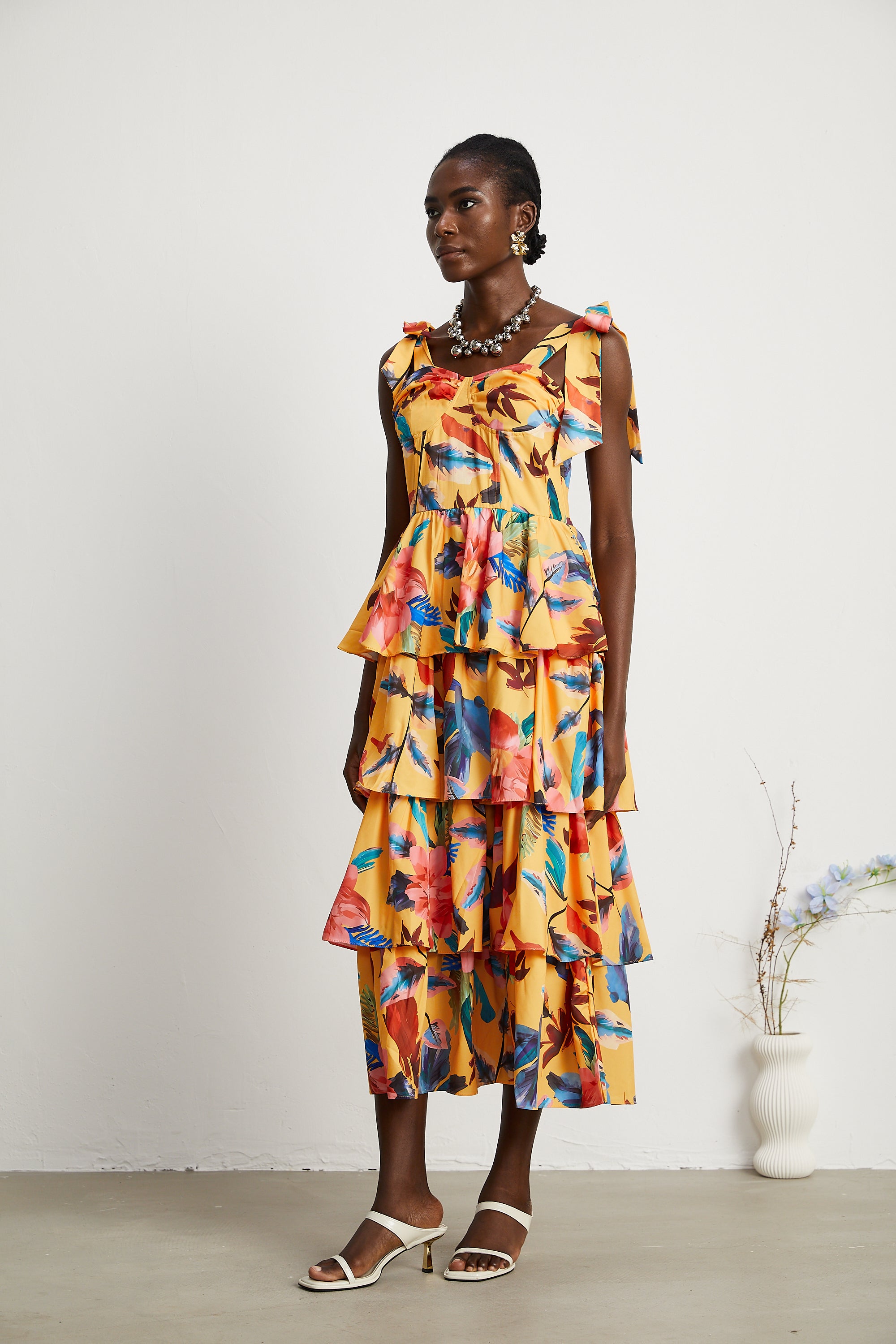 Enora floral-print tiered midi dress