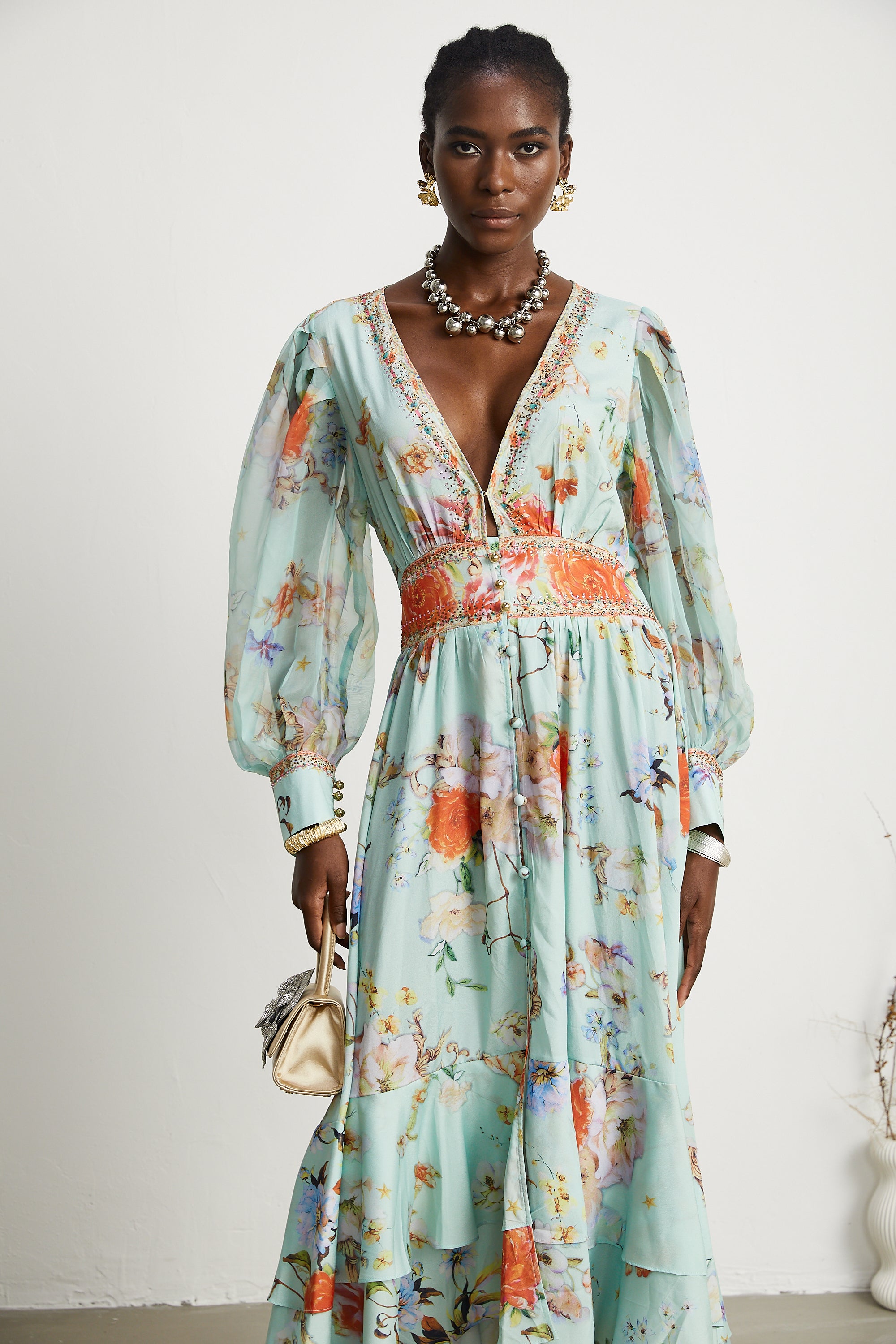 Jailina floral V-neck long-sleeve maxi dress