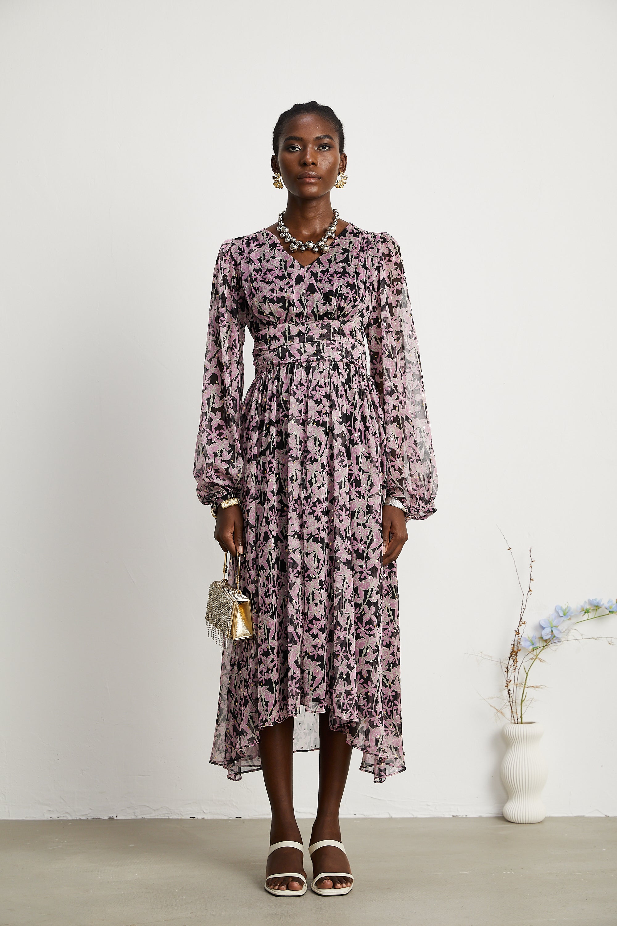 Inès floral-print embellished midi dress