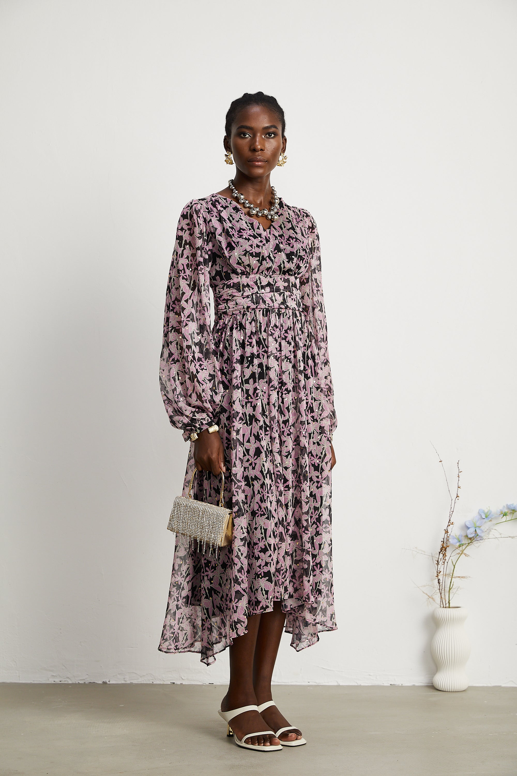 Inès floral-print embellished midi dress