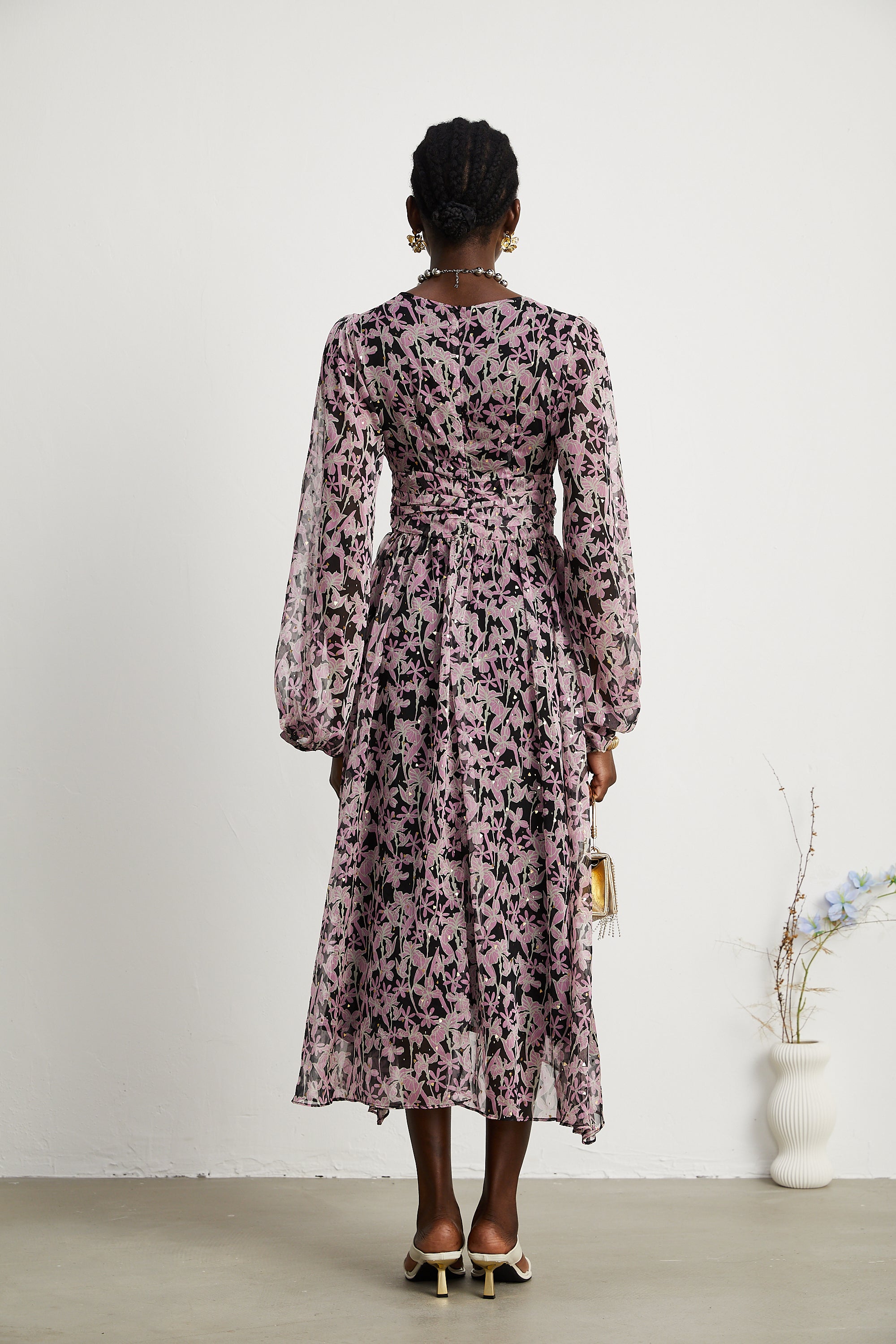 Inès floral-print embellished midi dress