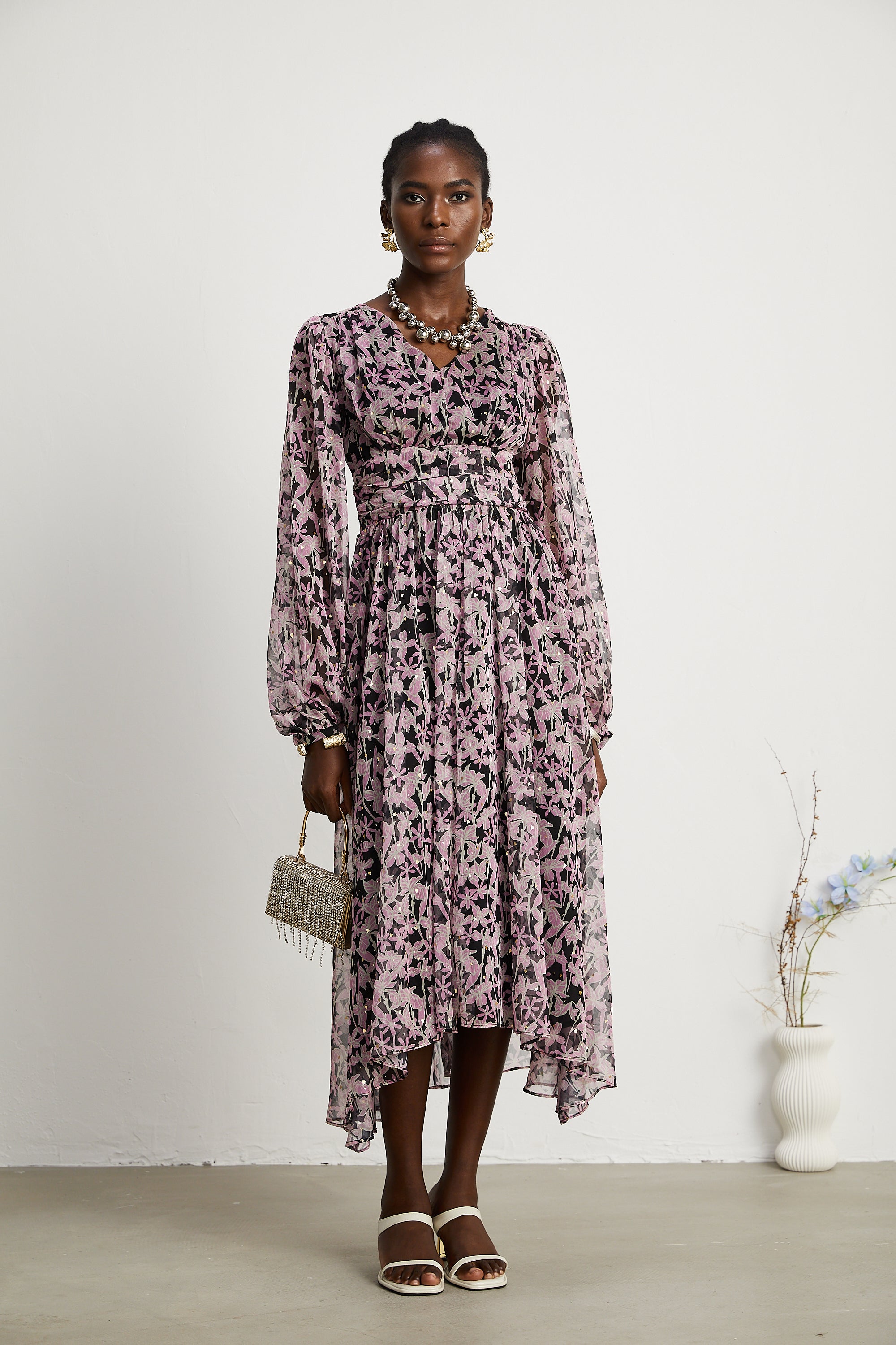 Inès floral-print embellished midi dress