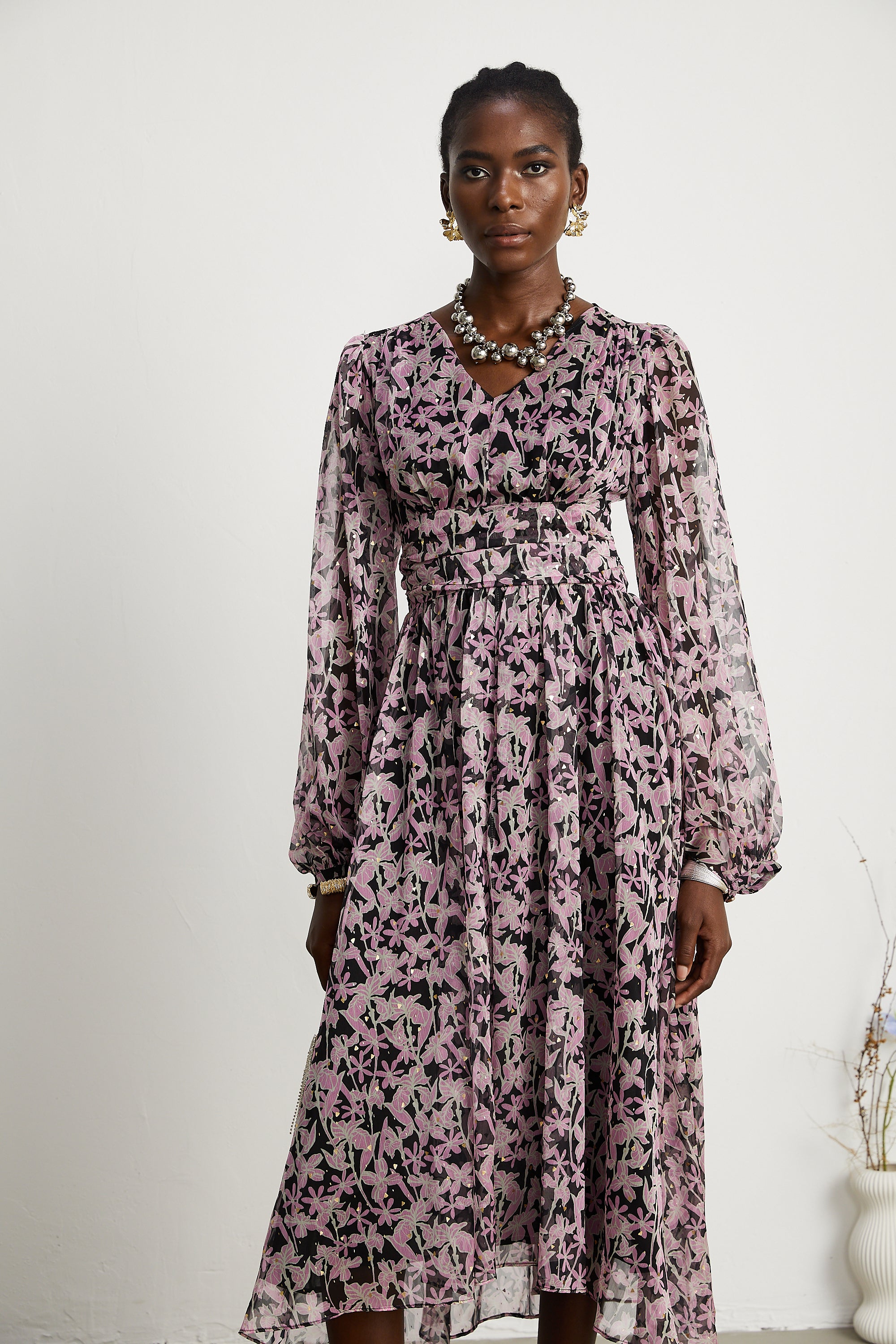 Inès floral-print embellished midi dress