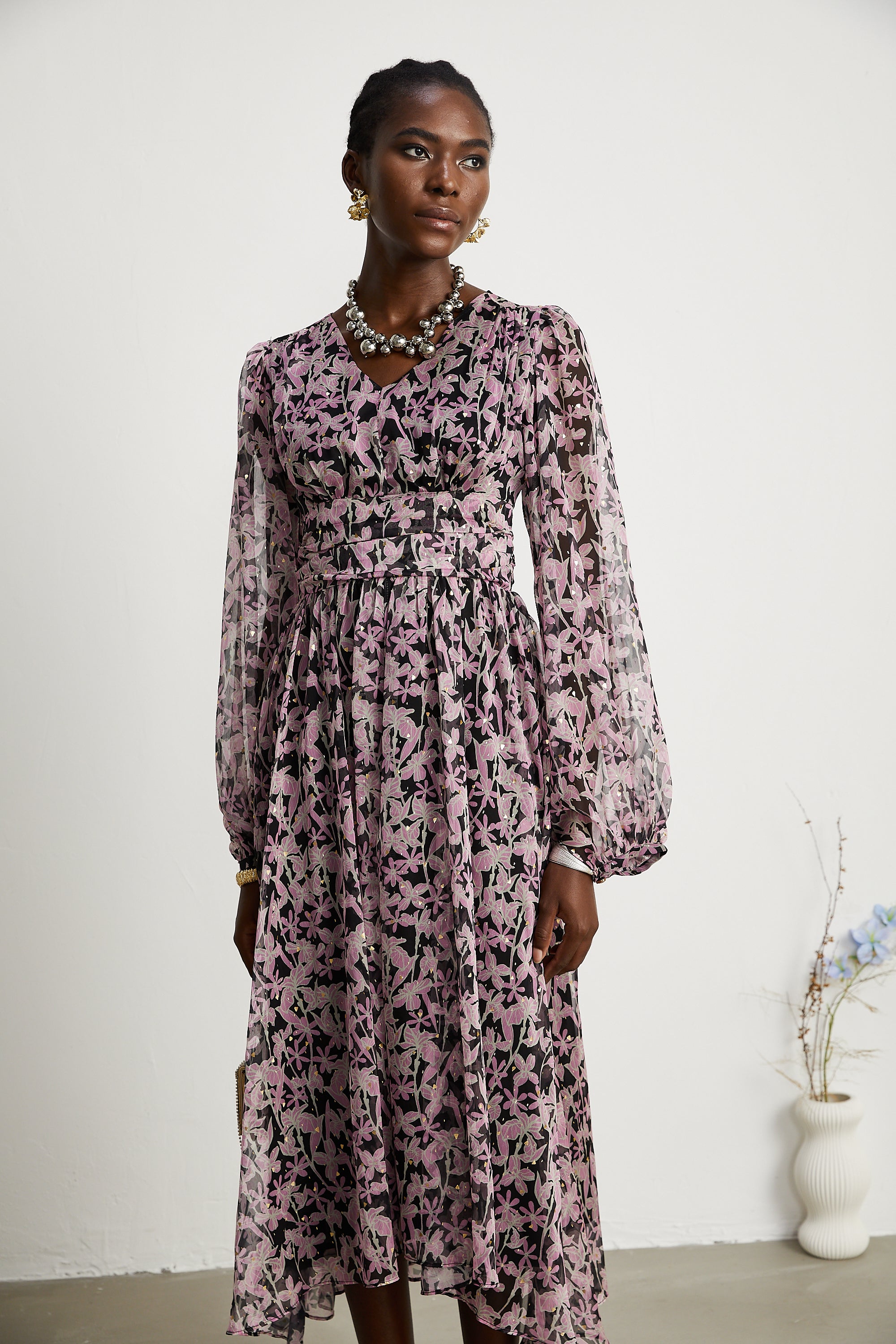 Inès floral-print embellished midi dress