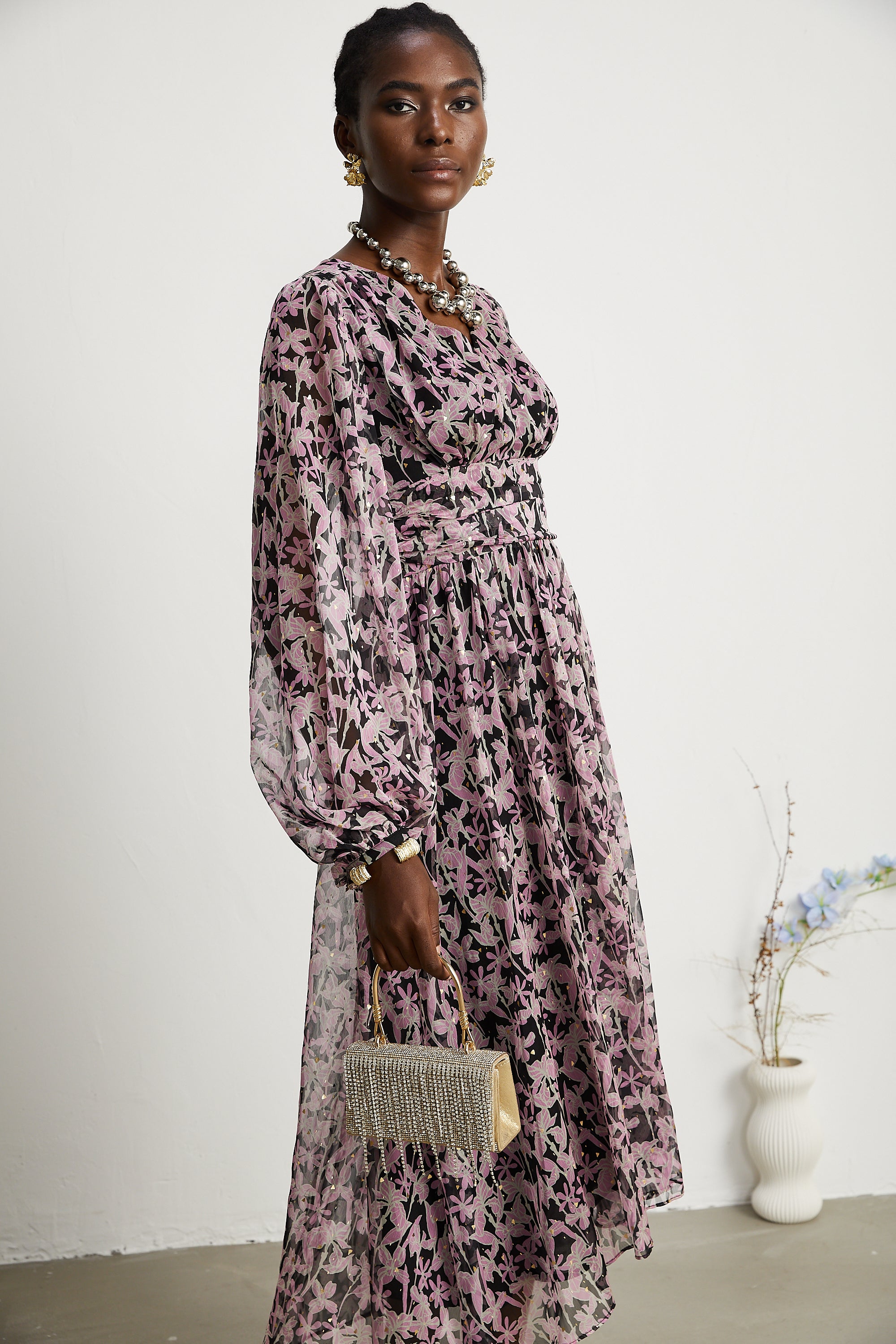 Inès floral-print embellished midi dress