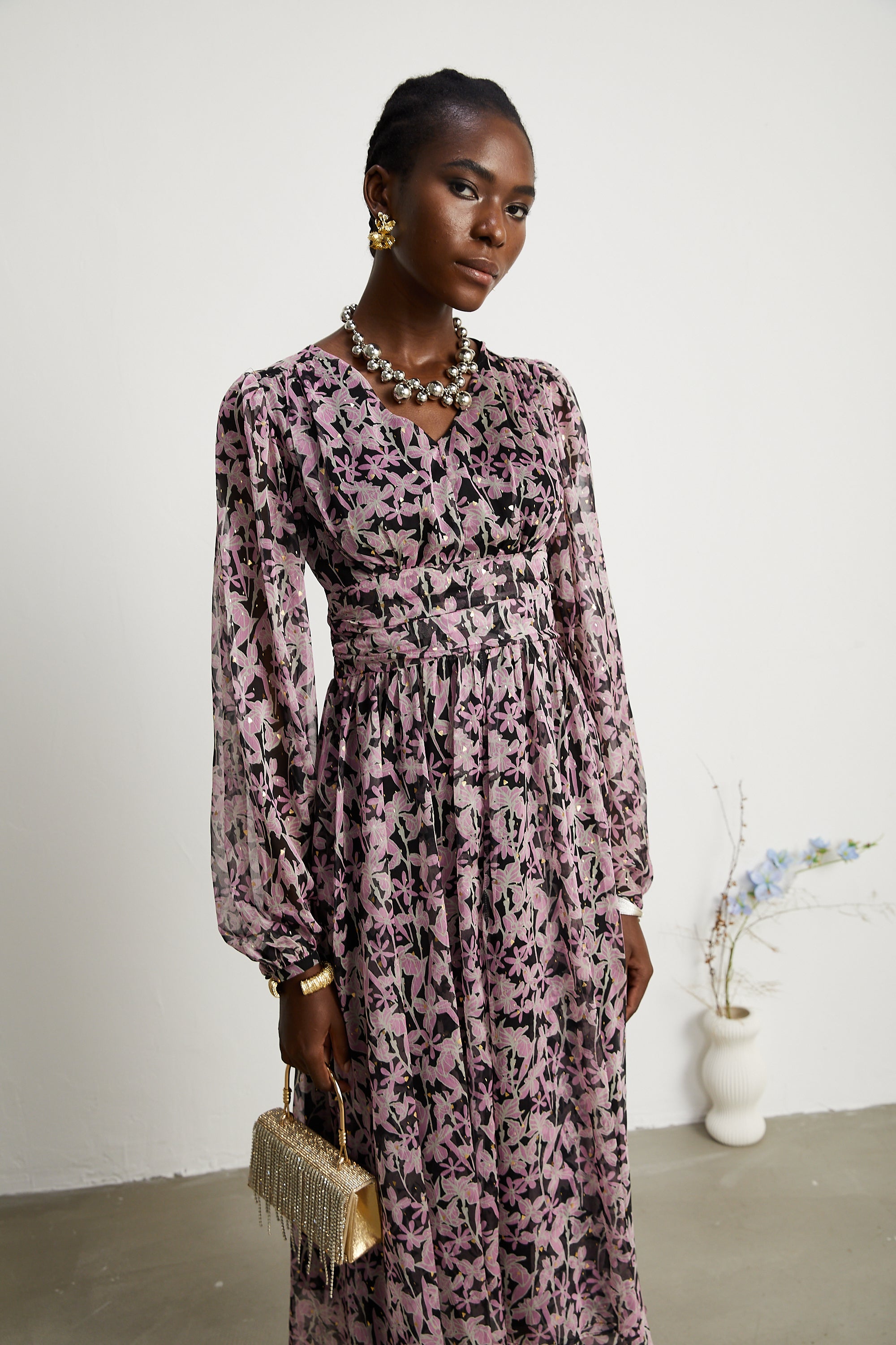 Inès floral-print embellished midi dress