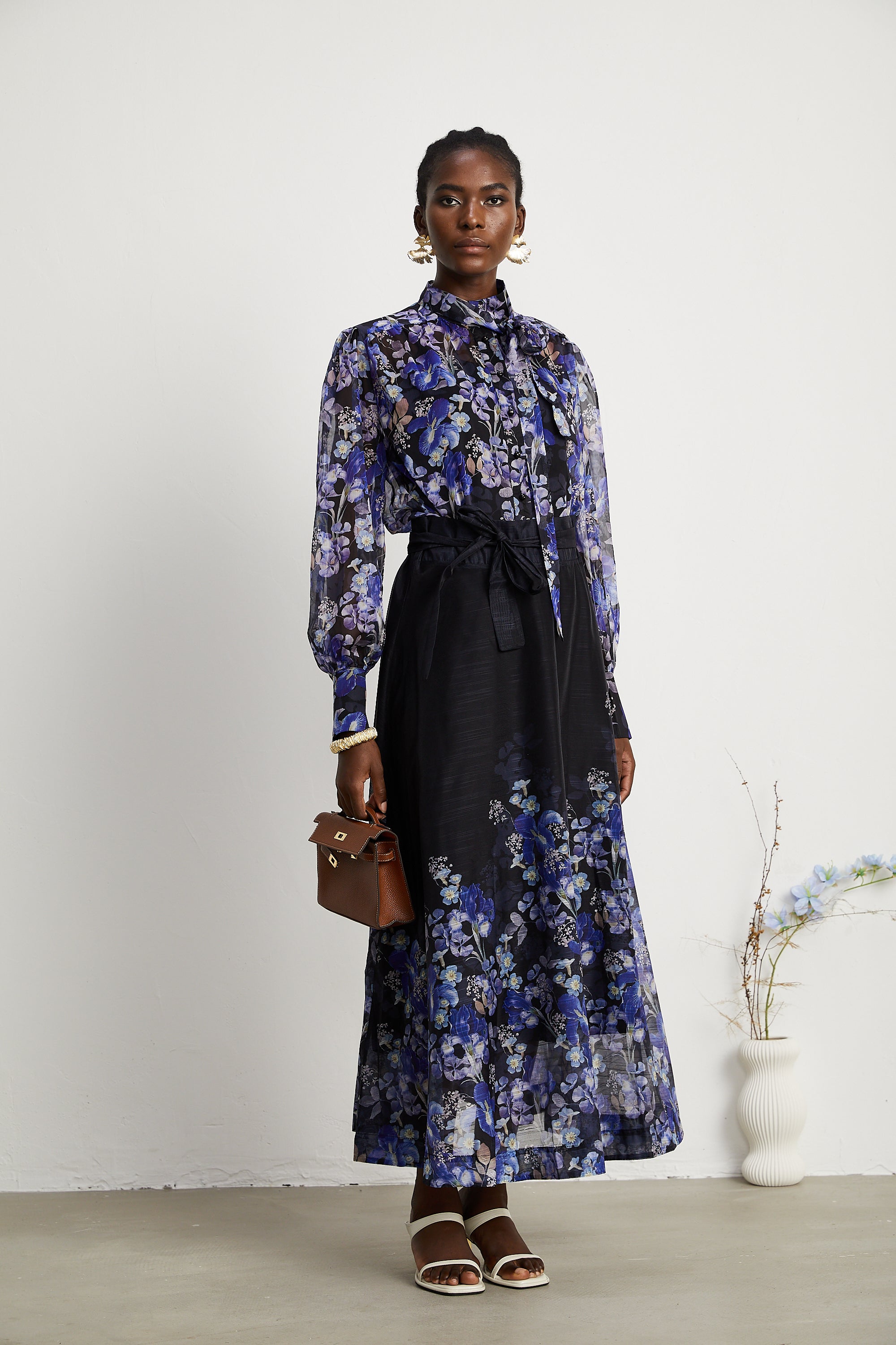 Blanche floral-print shirt & skirt matching set