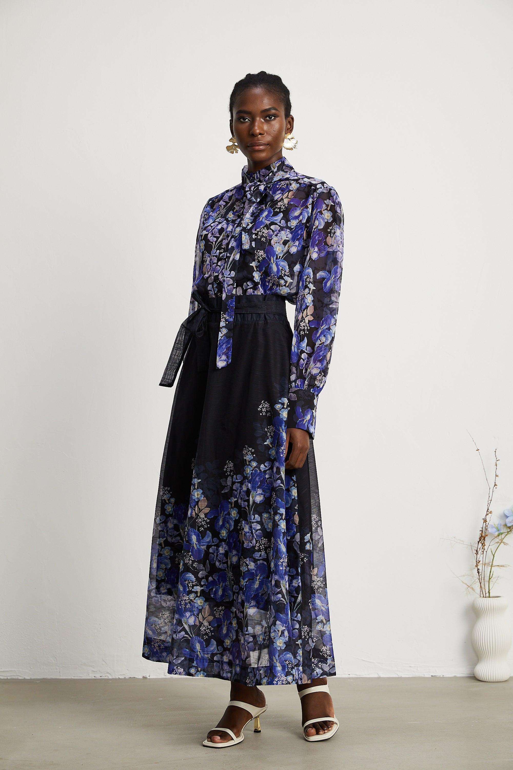 Blanche floral-print shirt & skirt matching set