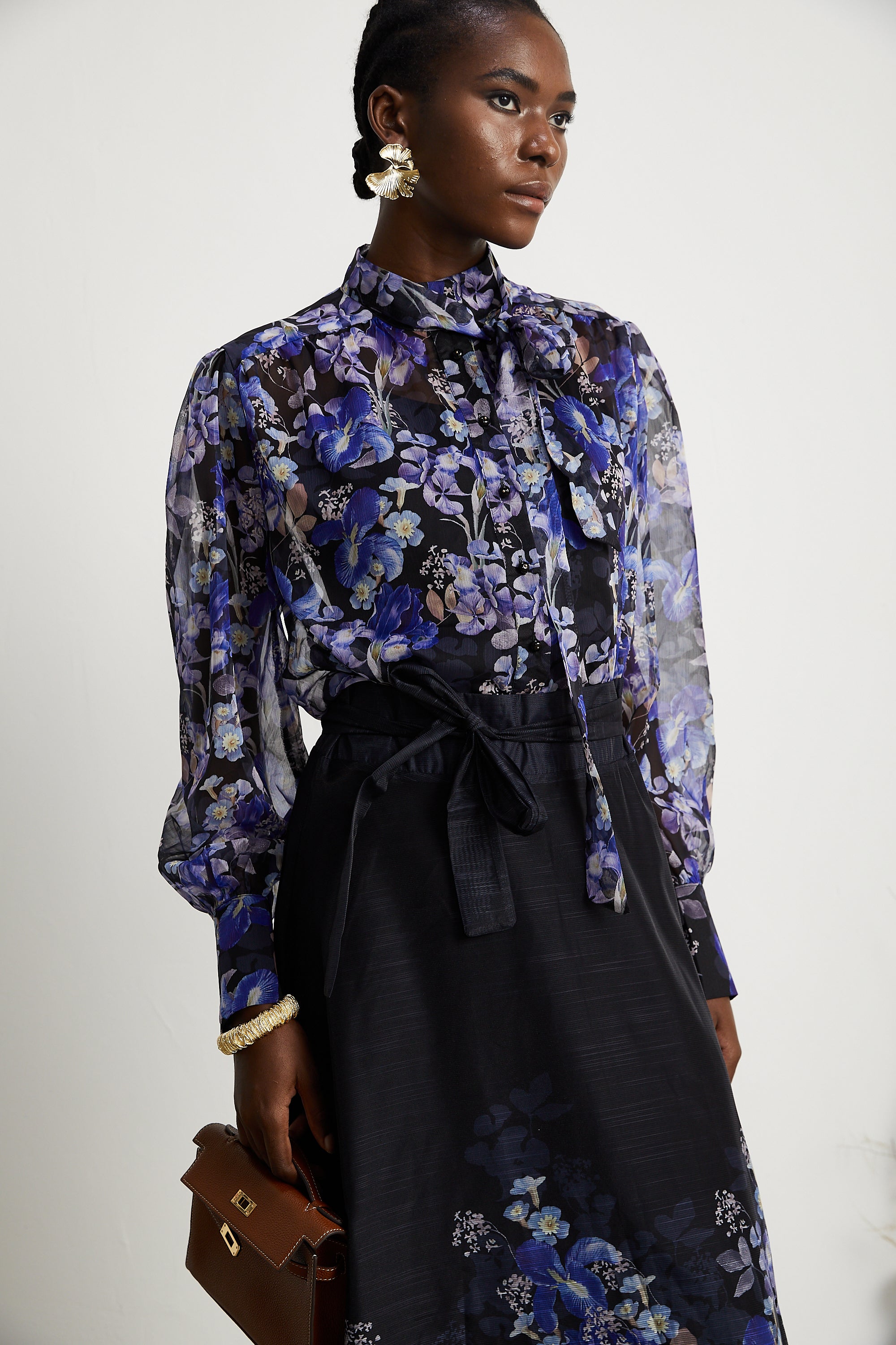 Blanche floral-print shirt & skirt matching set