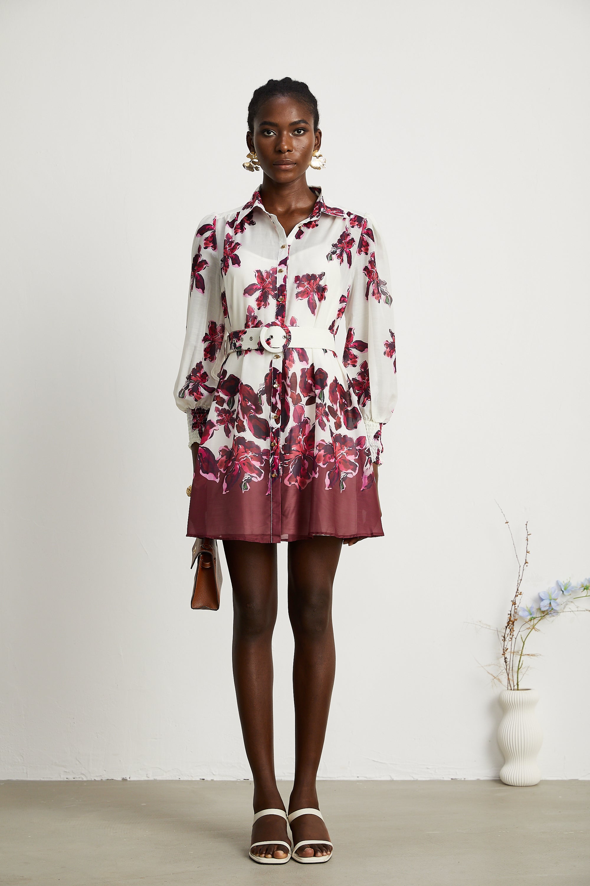 Andrea floral-print mini shirt dress