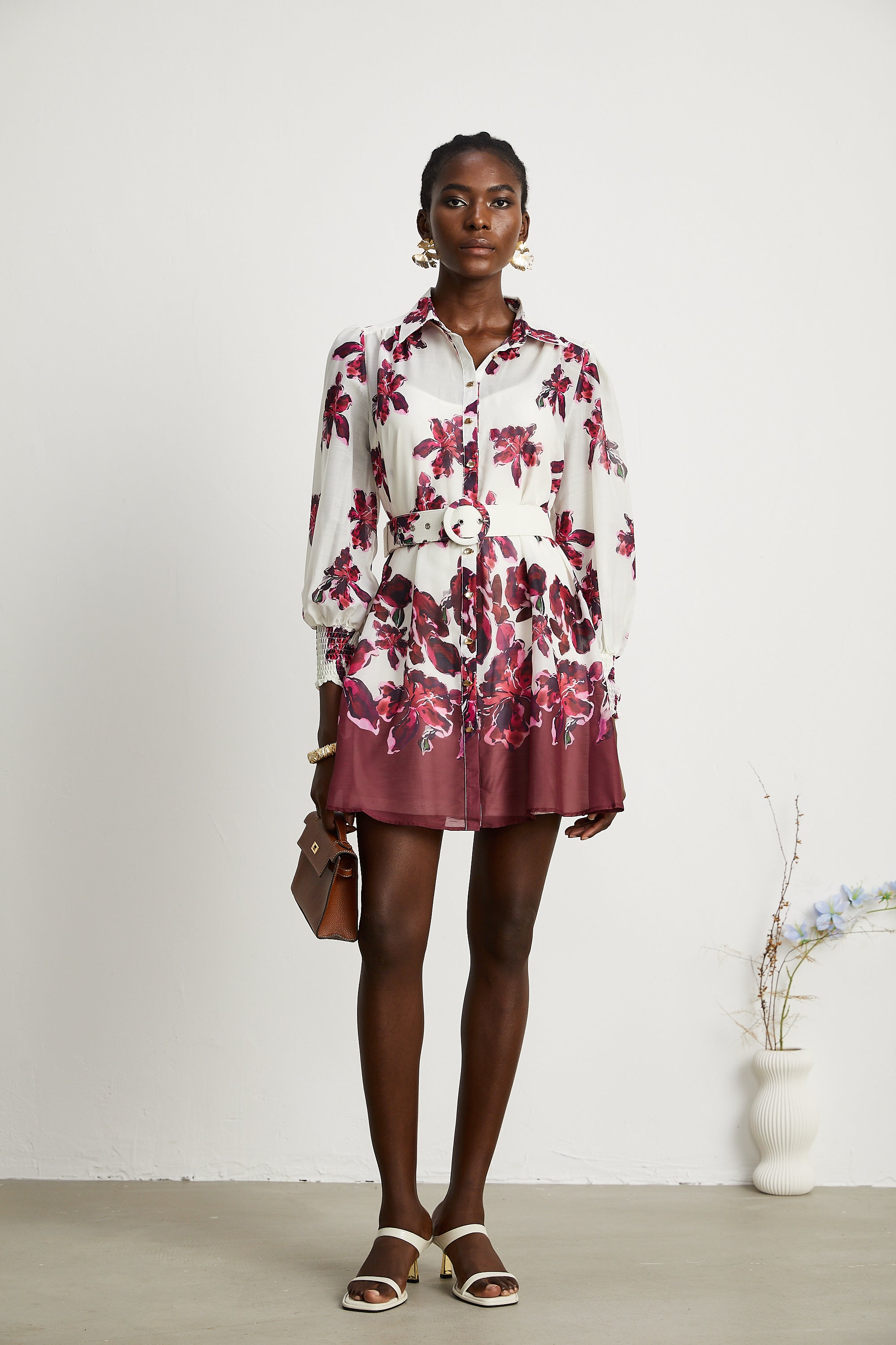 Andrea floral-print mini shirt dress