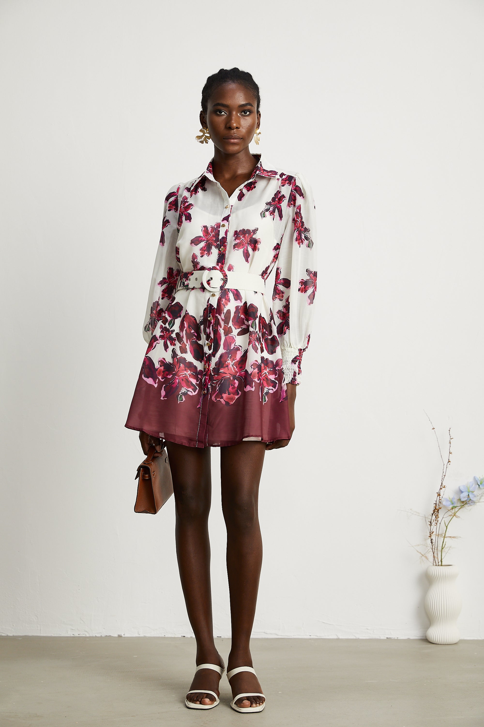 Andrea floral-print mini shirt dress