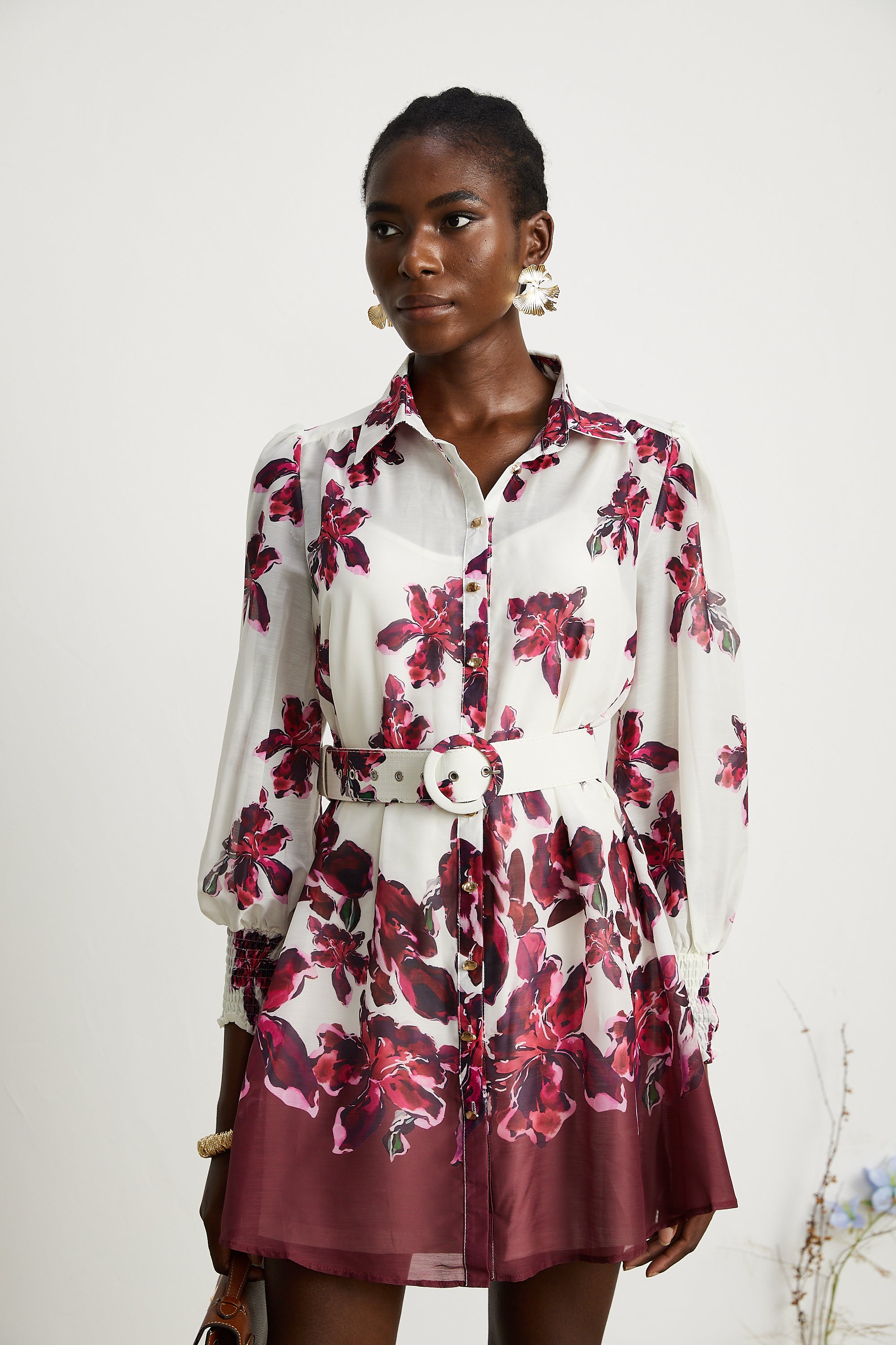 Andrea floral-print mini shirt dress