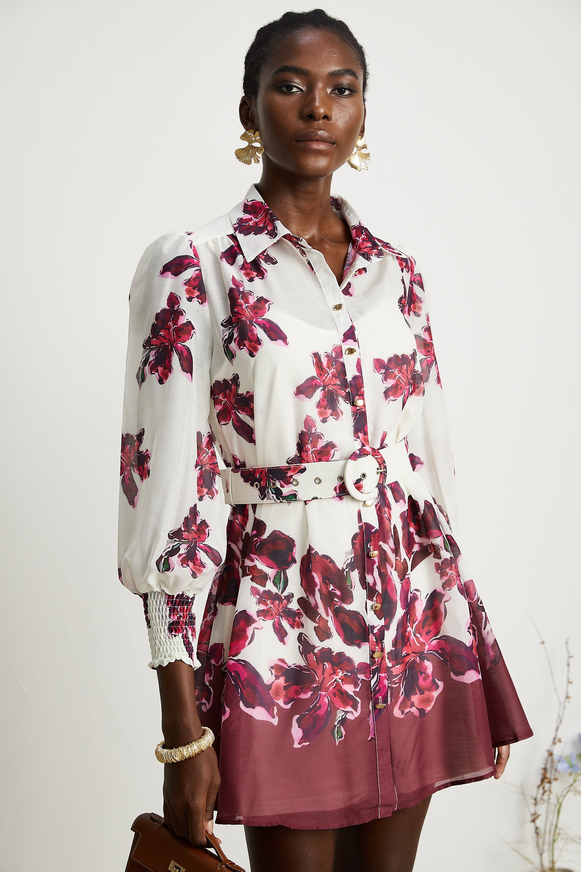 Andrea floral-print mini shirt dress