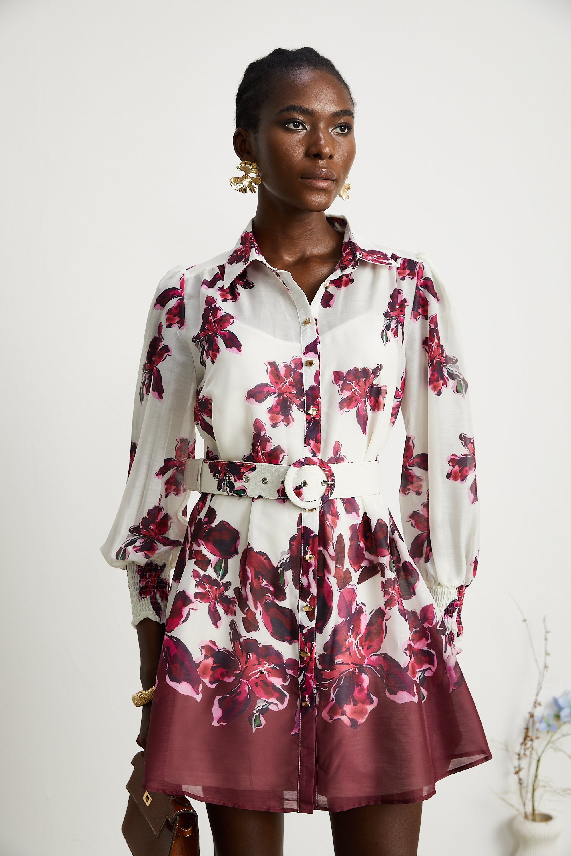 Andrea floral-print mini shirt dress