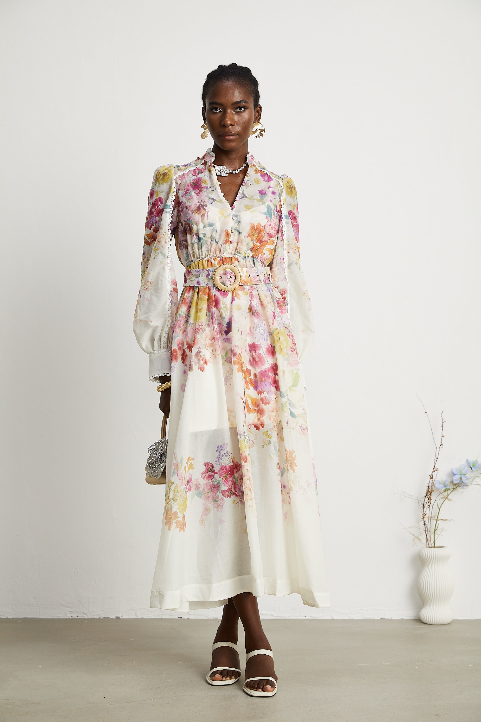 Roxane belted floral-print midi dress