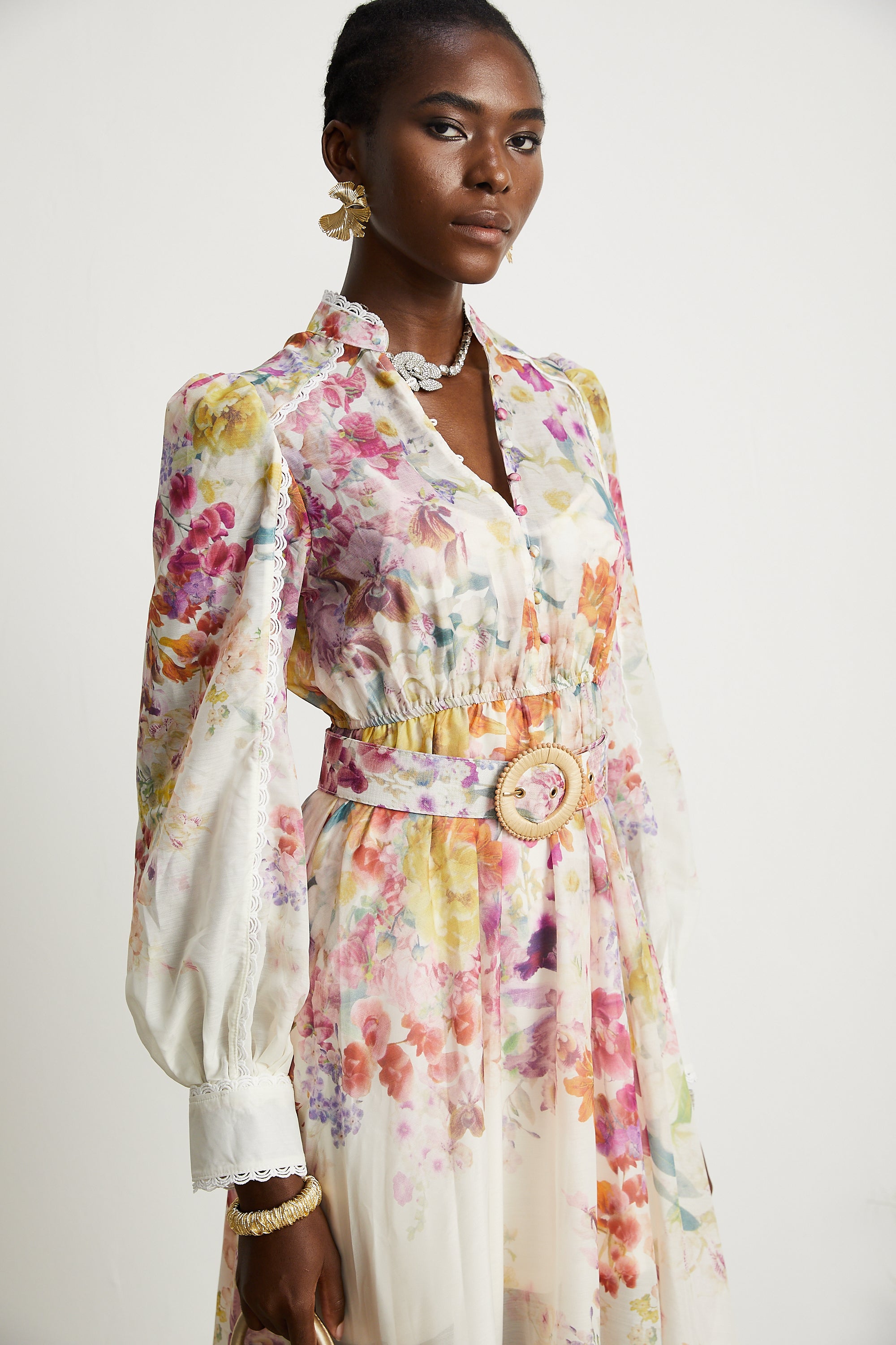 Roxane belted floral-print midi dress