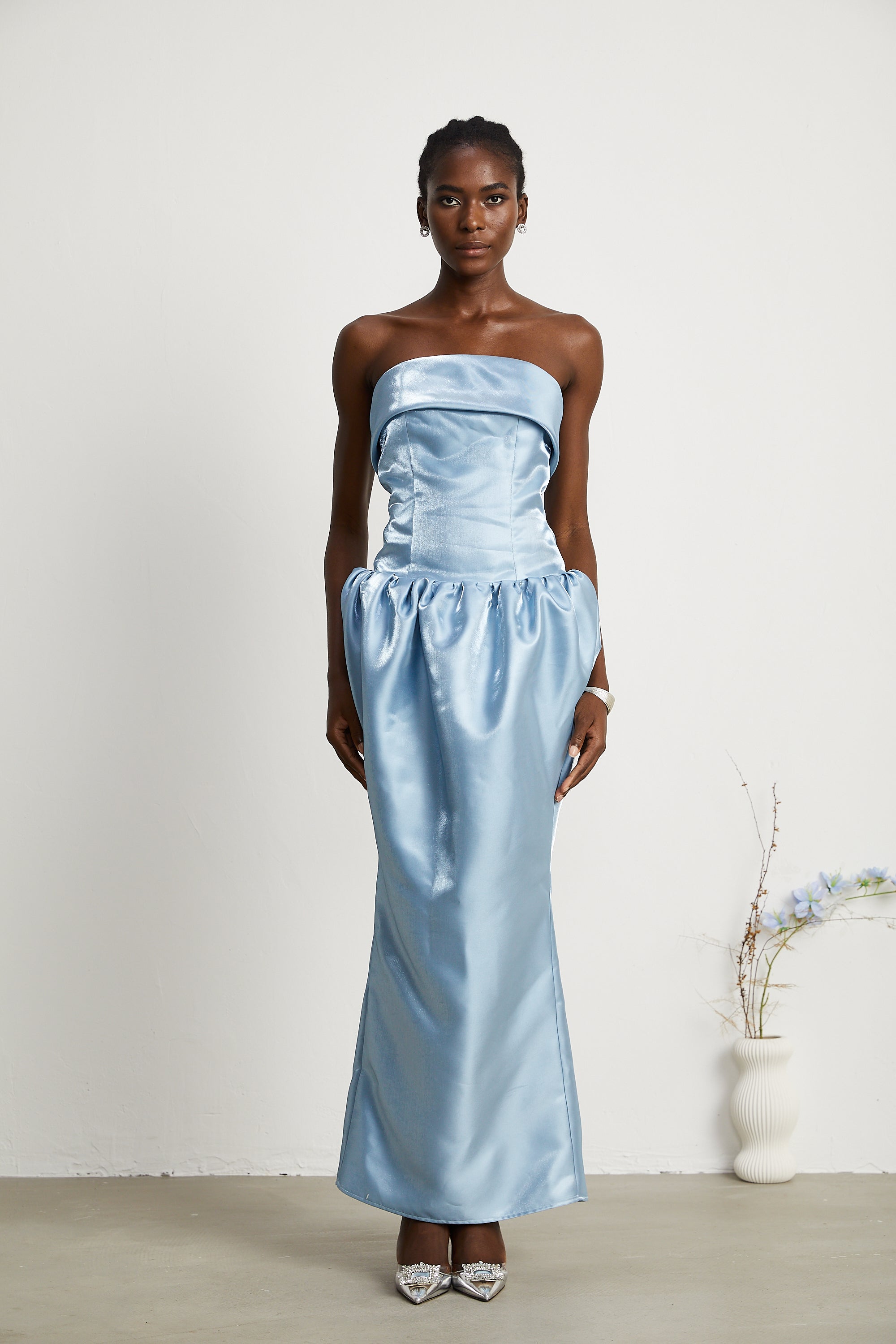 Aélis off-shoulder satin maxi dress