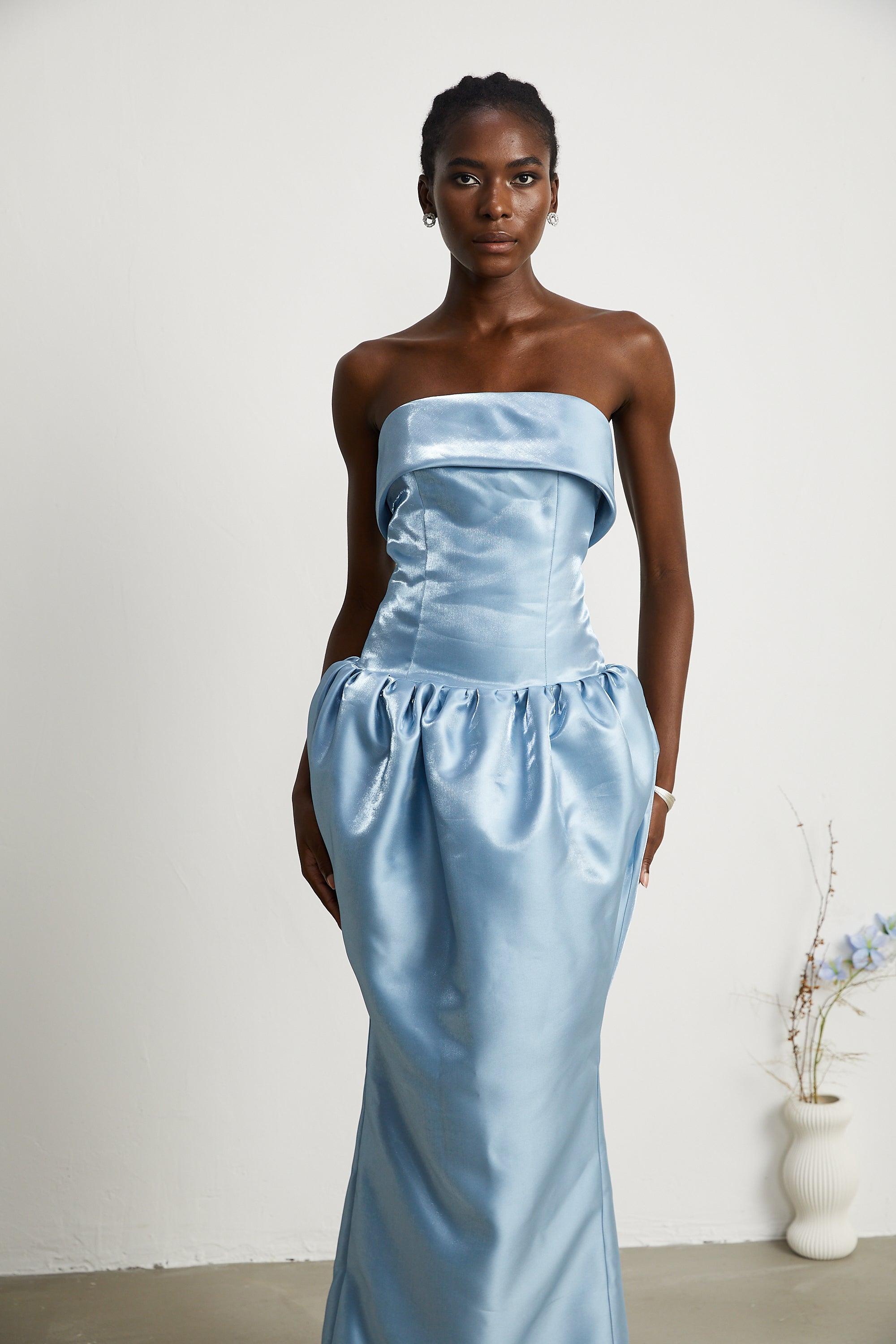 Aélis off-shoulder satin maxi dress