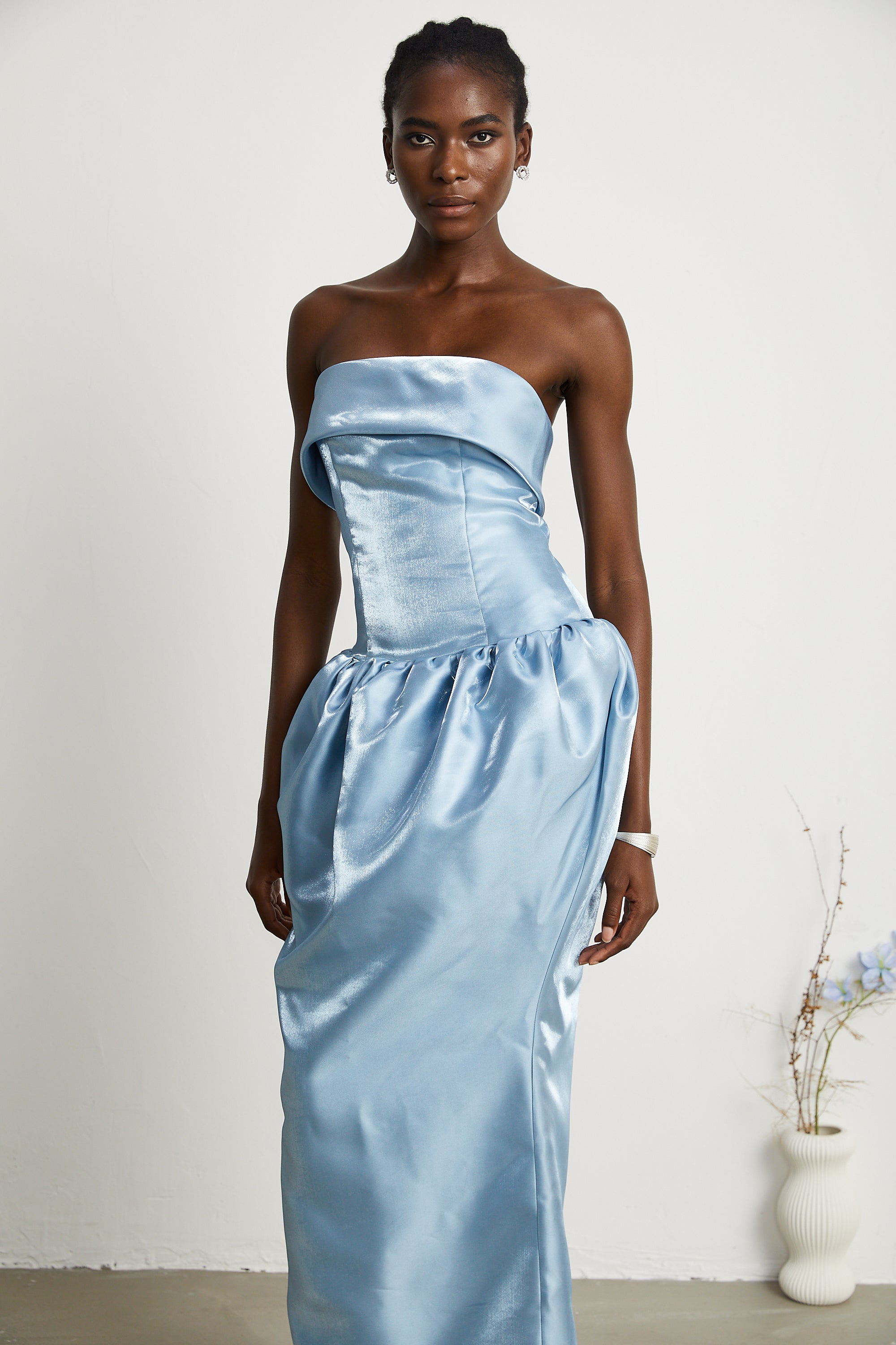 Aélis off-shoulder satin maxi dress