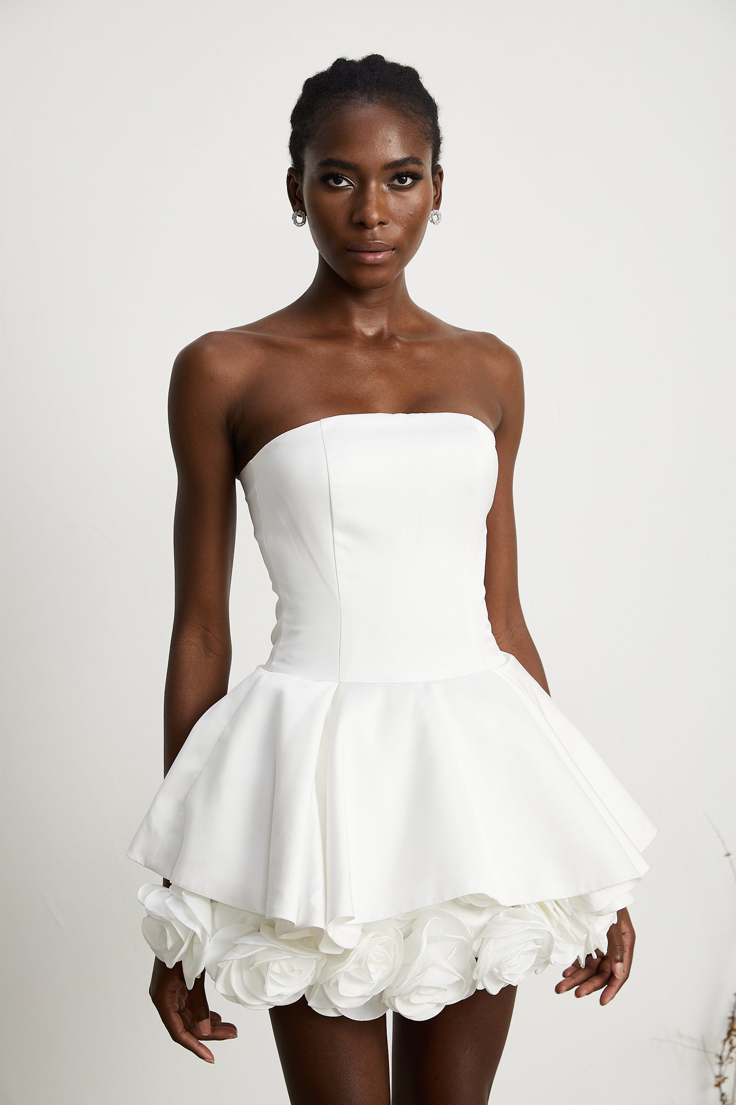 mini little white dress Paradis Off-Shoulder Ruched Bodice Mini Dress White L