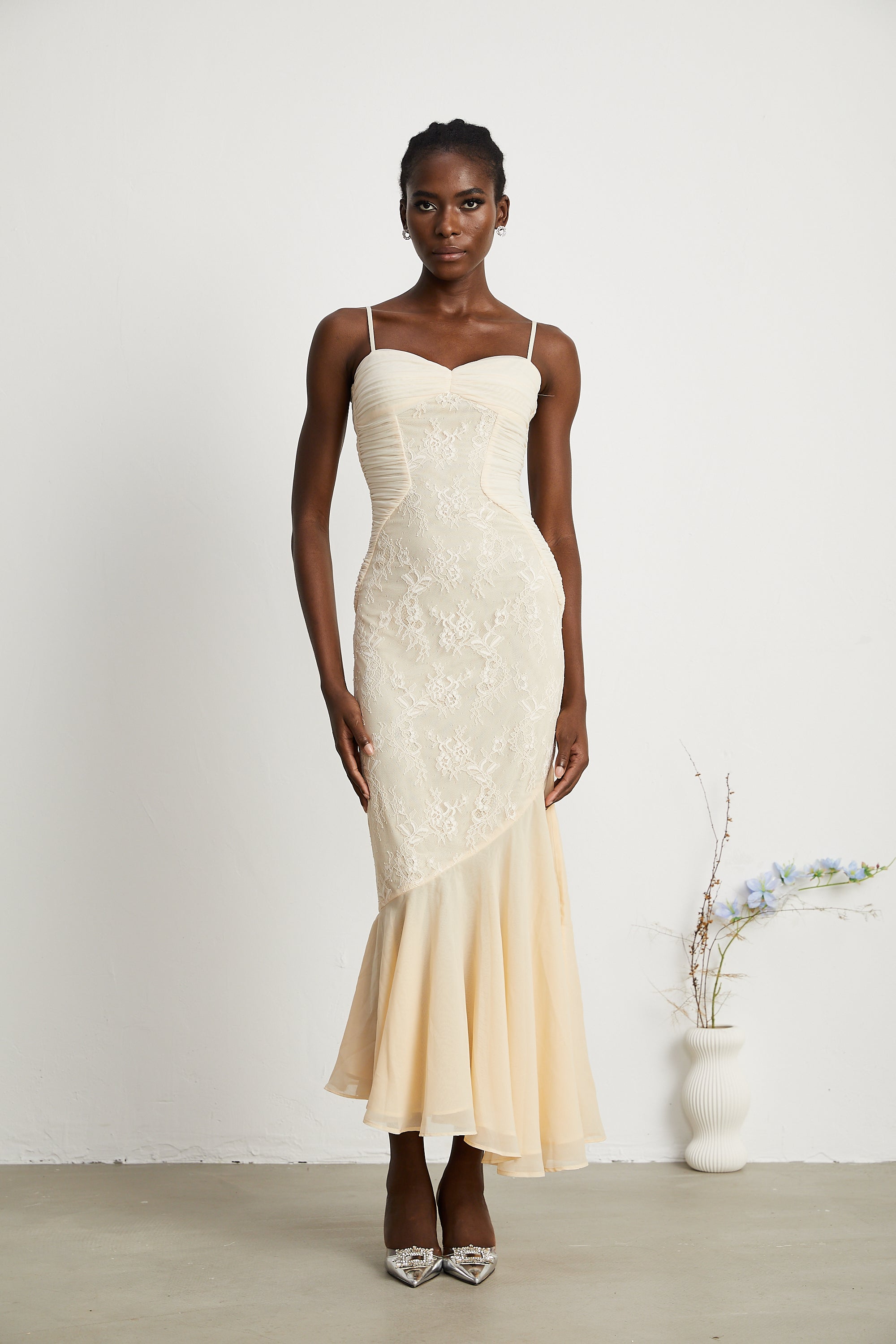 Audrey chiffon & lace midi dress